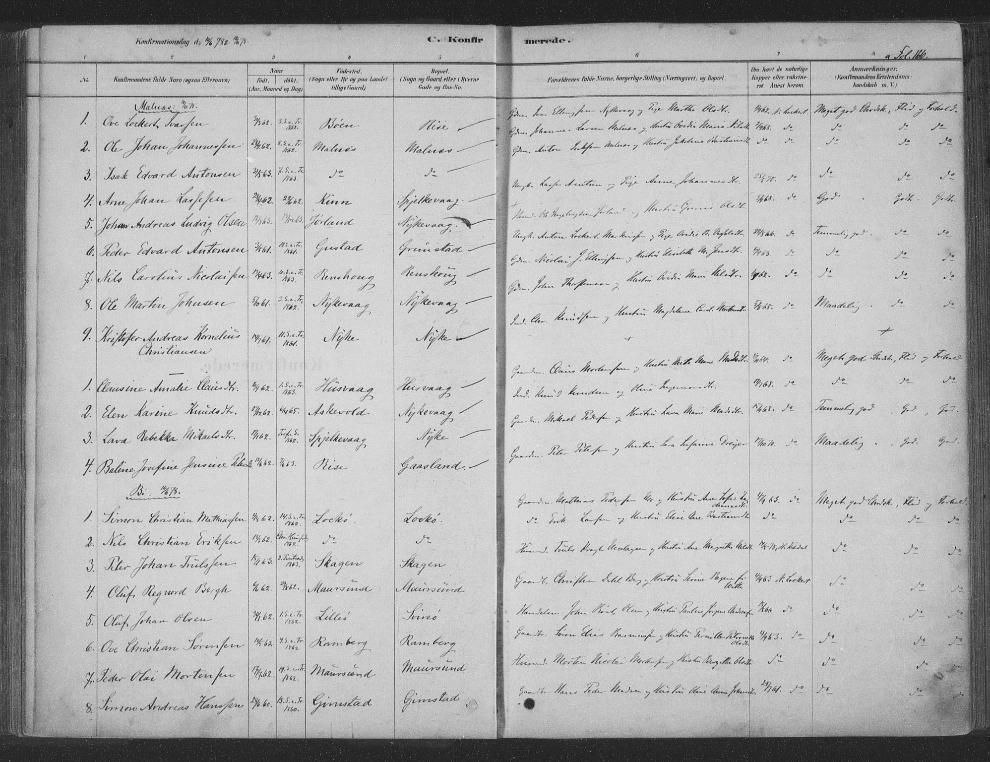 Ministerialprotokoller, klokkerbøker og fødselsregistre - Nordland, AV/SAT-A-1459/891/L1302: Parish register (official) no. 891A07, 1878-1895, p. 166