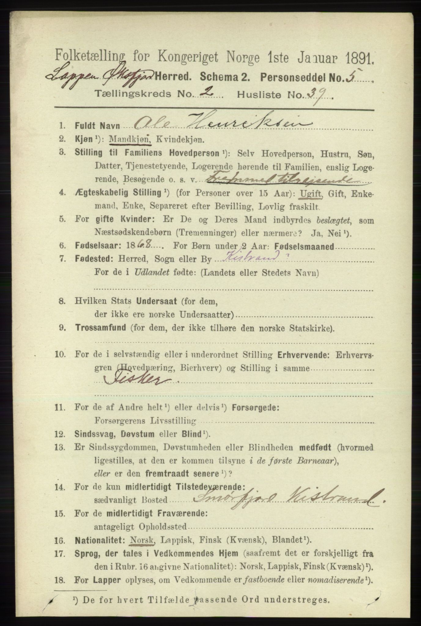 RA, 1891 census for 2014 Loppa, 1891, p. 636