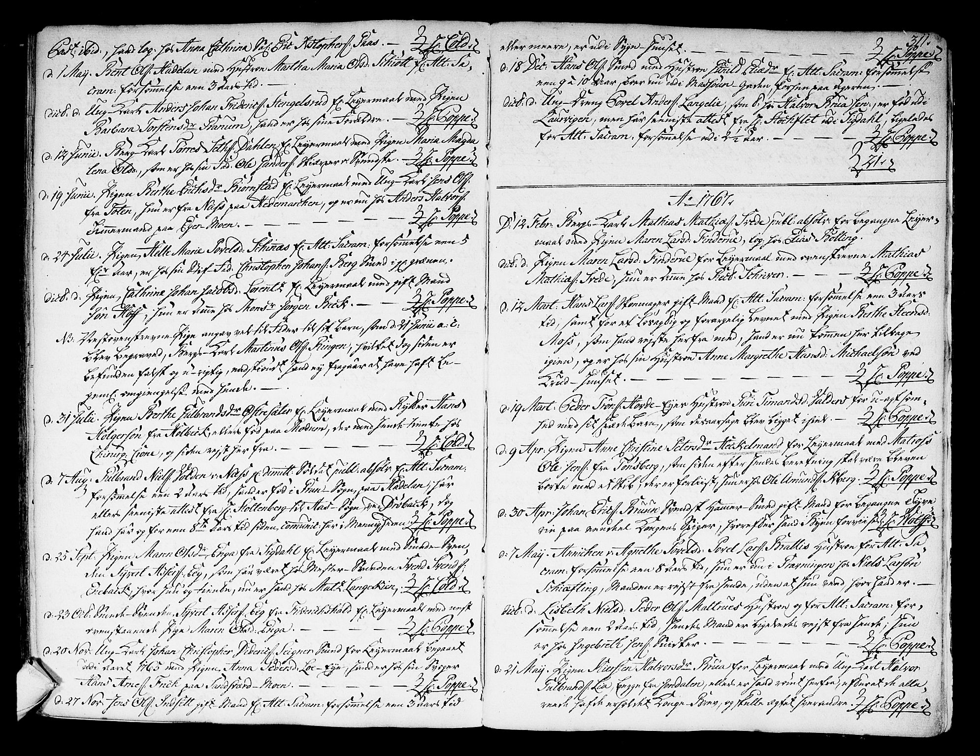 Kongsberg kirkebøker, SAKO/A-22/F/Fa/L0004: Parish register (official) no. I 4, 1756-1768, p. 311