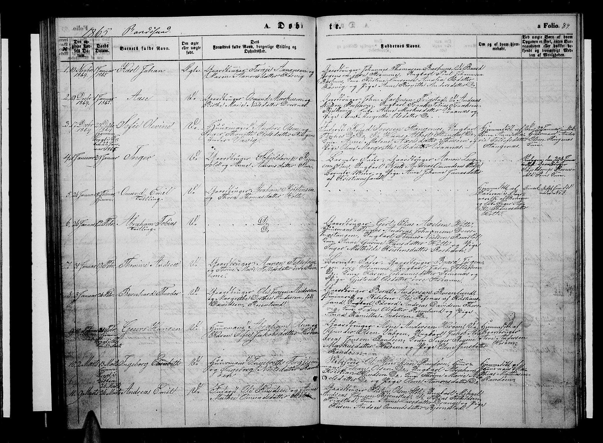Oddernes sokneprestkontor, SAK/1111-0033/F/Fb/Fba/L0006: Parish register (copy) no. B 6 /2, 1865-1869, p. 84