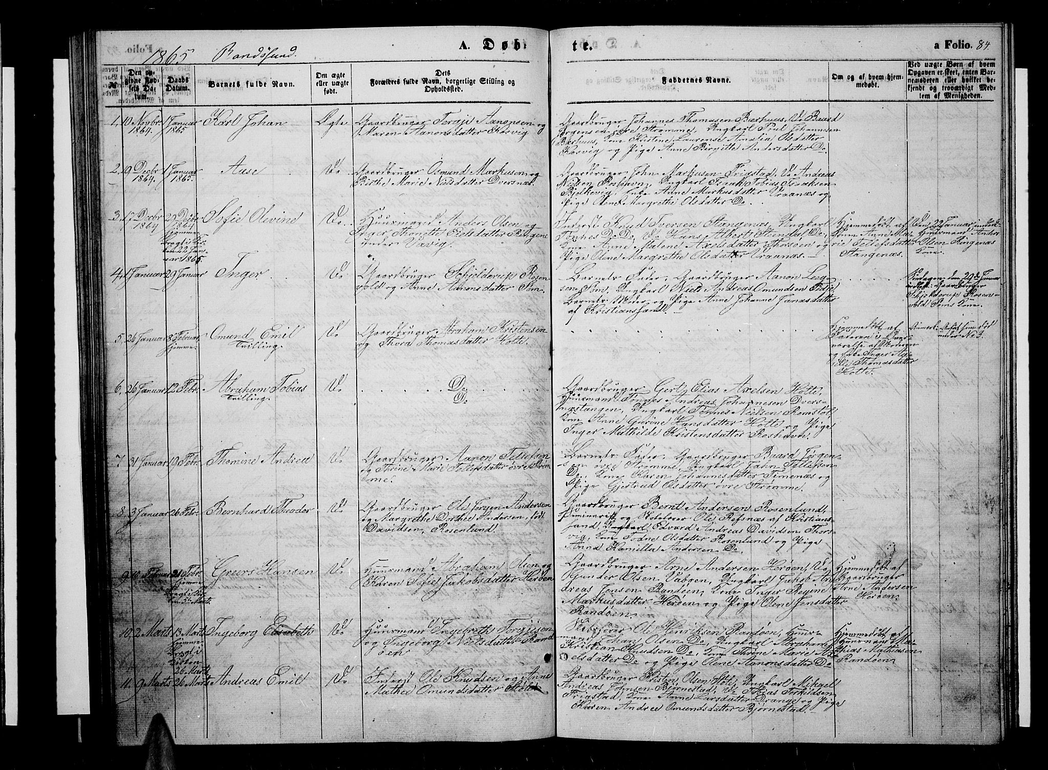 Oddernes sokneprestkontor, AV/SAK-1111-0033/F/Fb/Fba/L0006: Parish register (copy) no. B 6 /2, 1865-1869, p. 84