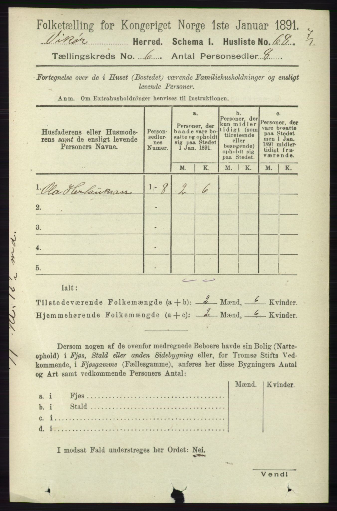 RA, 1891 census for 1238 Vikør, 1891, p. 1809