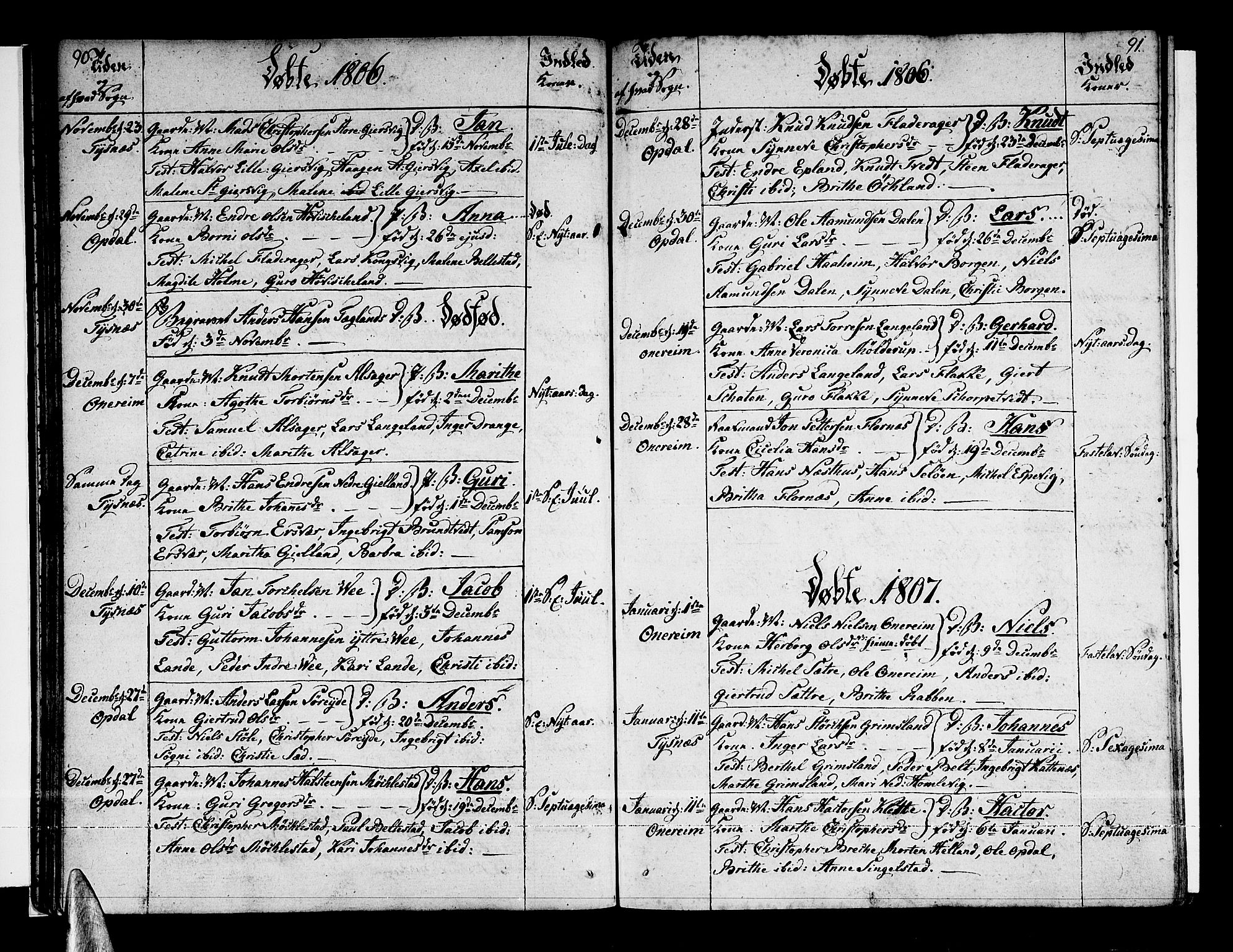 Tysnes sokneprestembete, AV/SAB-A-78601/H/Haa: Parish register (official) no. A 6, 1804-1816, p. 90-91
