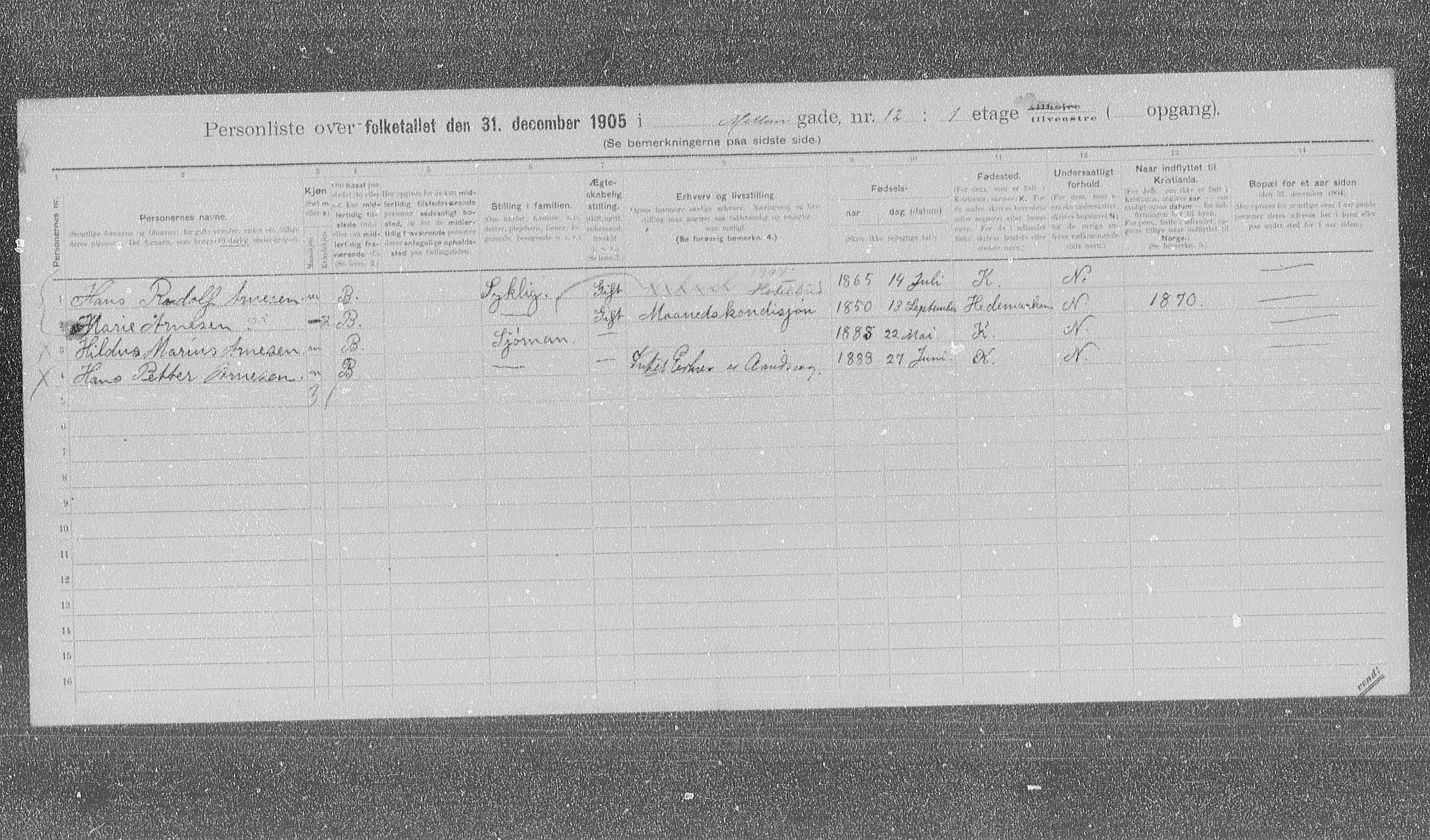 OBA, Municipal Census 1905 for Kristiania, 1905, p. 34224