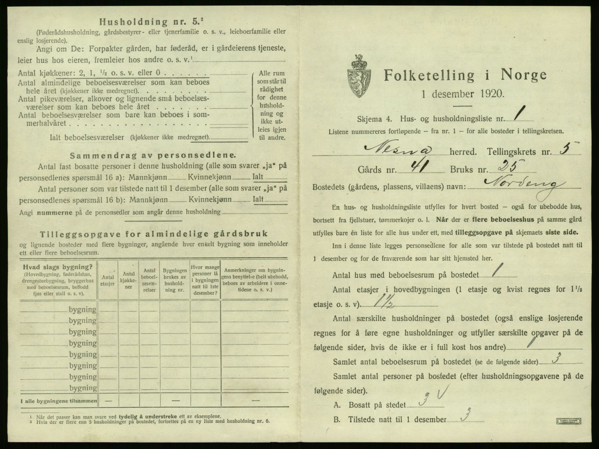 SAT, 1920 census for Nesna, 1920, p. 543