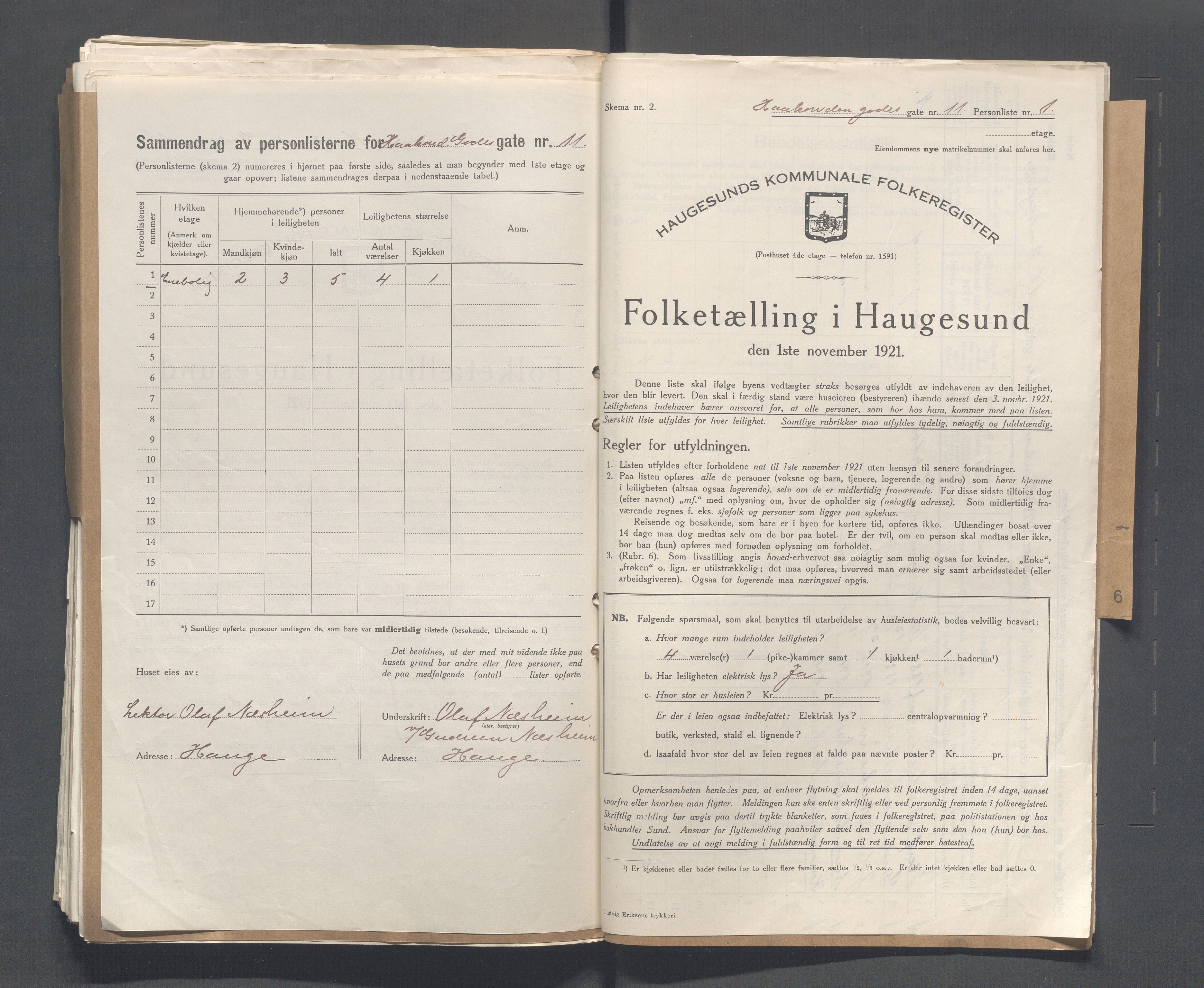 IKAR, Local census 1.11.1921 for Haugesund, 1921, p. 1228