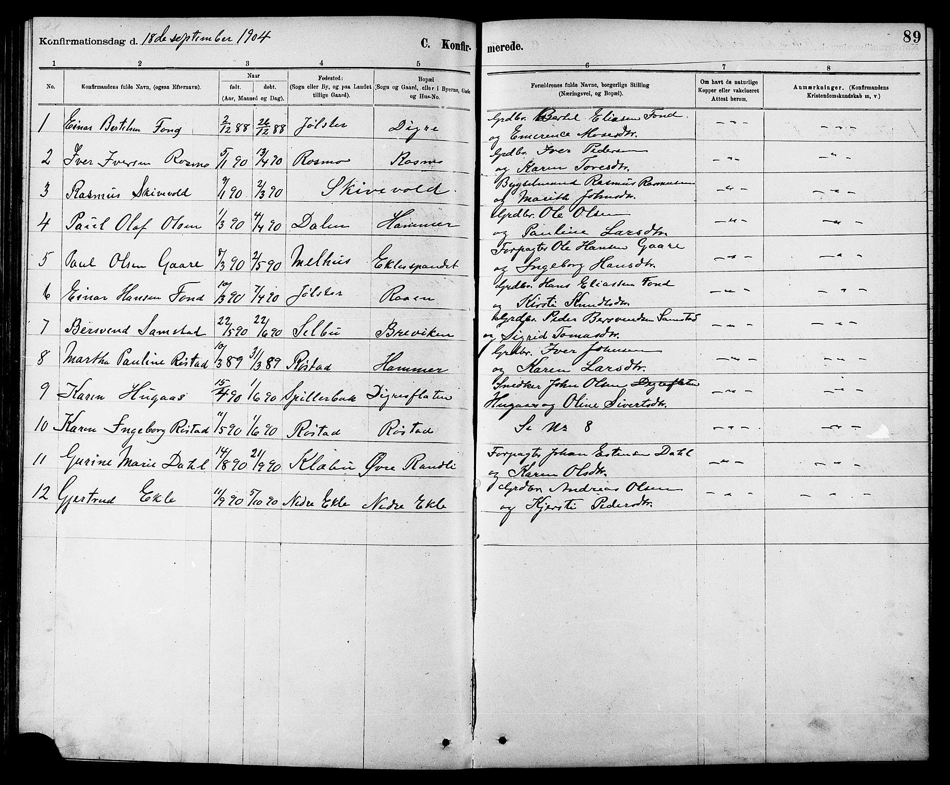 Ministerialprotokoller, klokkerbøker og fødselsregistre - Sør-Trøndelag, SAT/A-1456/608/L0341: Parish register (copy) no. 608C07, 1890-1912, p. 89