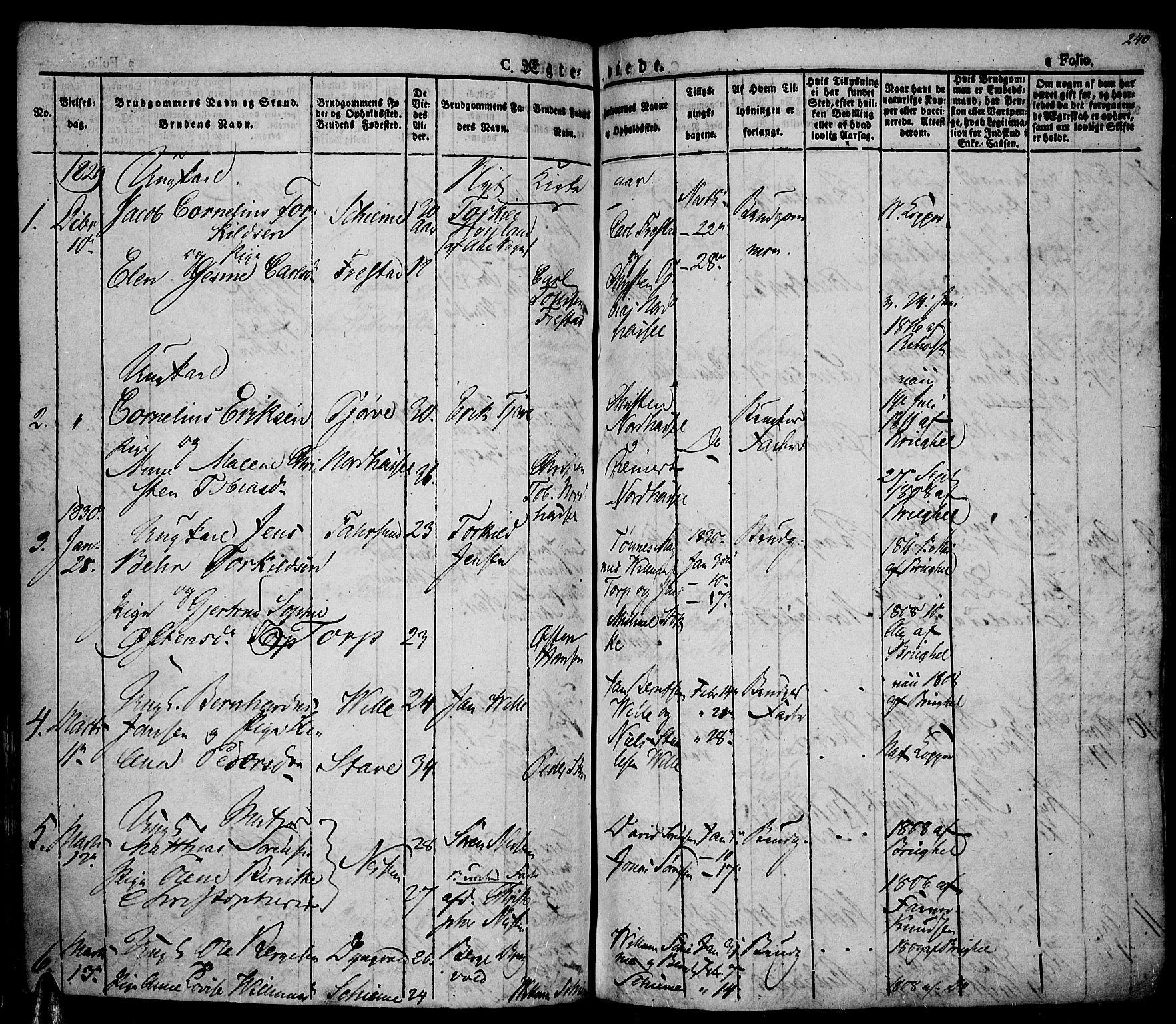 Lista sokneprestkontor, AV/SAK-1111-0027/F/Fa/L0008: Parish register (official) no. A 8, 1823-1835, p. 240