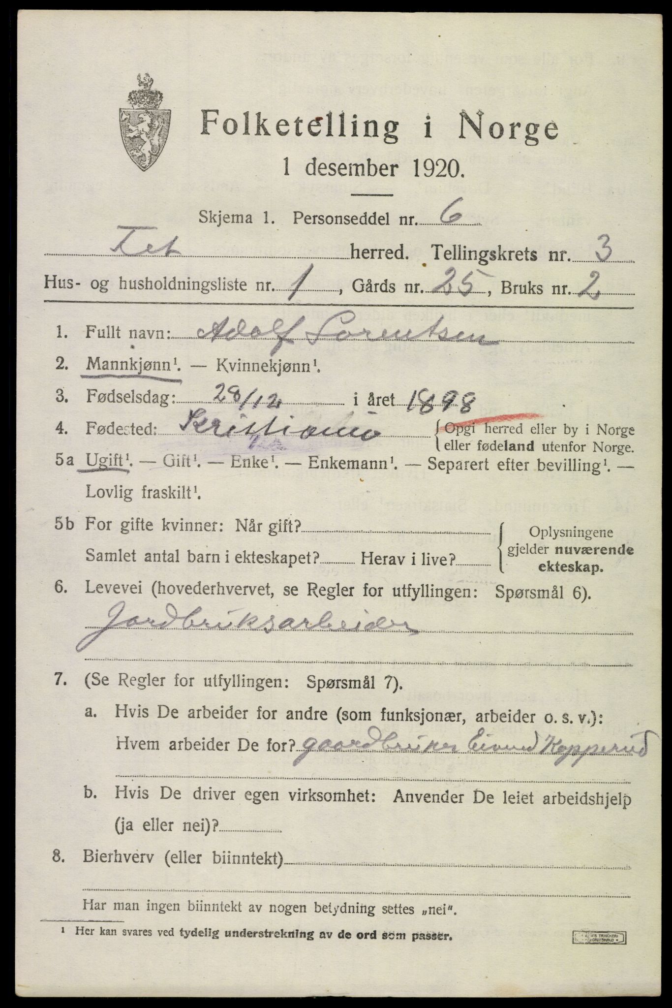 SAO, 1920 census for Fet, 1920, p. 3786