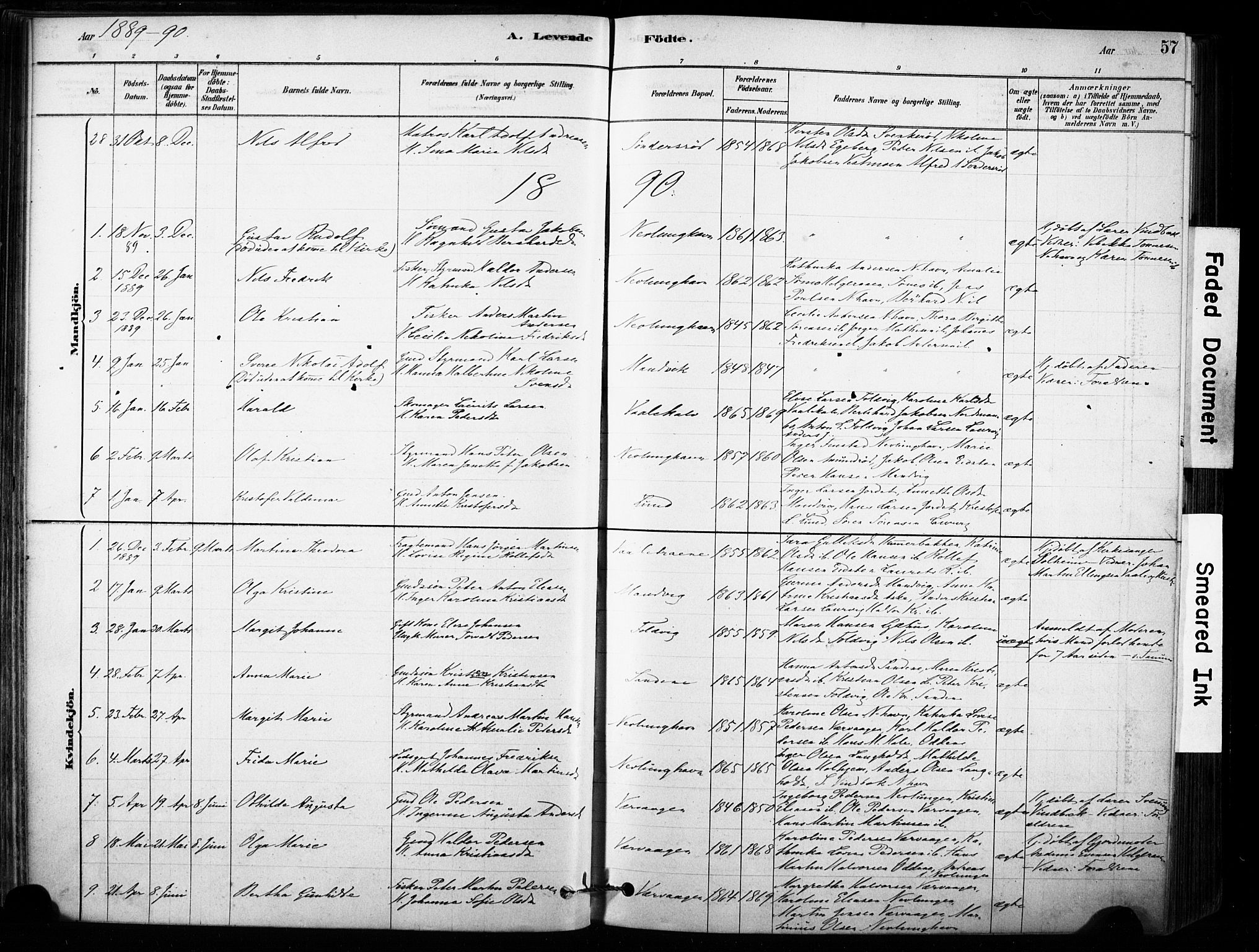 Brunlanes kirkebøker, AV/SAKO-A-342/F/Fb/L0001: Parish register (official) no. II 1, 1878-1899, p. 57