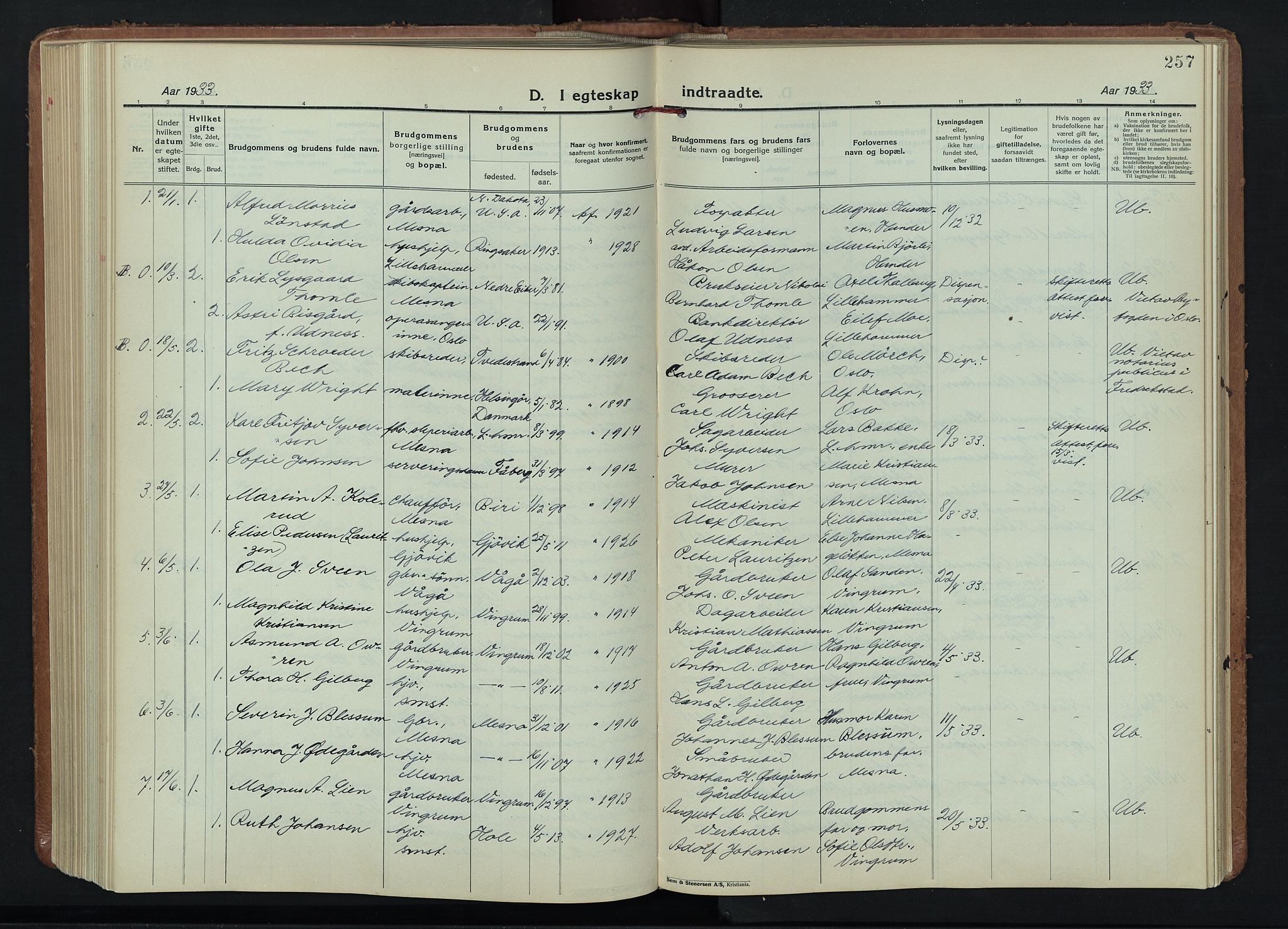 Fåberg prestekontor, AV/SAH-PREST-086/H/Ha/Hab/L0015: Parish register (copy) no. 15, 1924-1949, p. 257