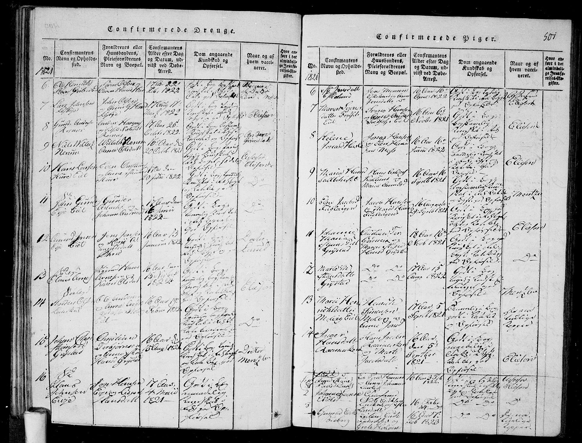 Rygge prestekontor Kirkebøker, AV/SAO-A-10084b/G/Ga/L0001: Parish register (copy) no. 1, 1814-1871, p. 500-501