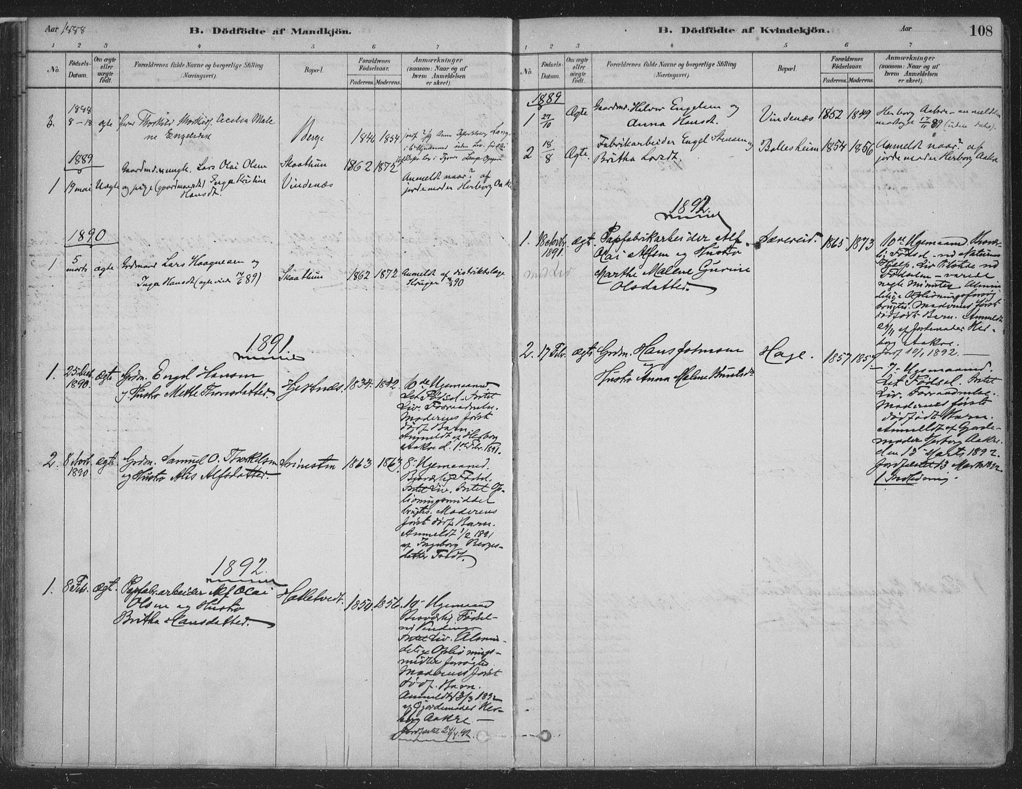Fusa sokneprestembete, SAB/A-75401/H/Haa: Parish register (official) no. D 1, 1880-1938, p. 108