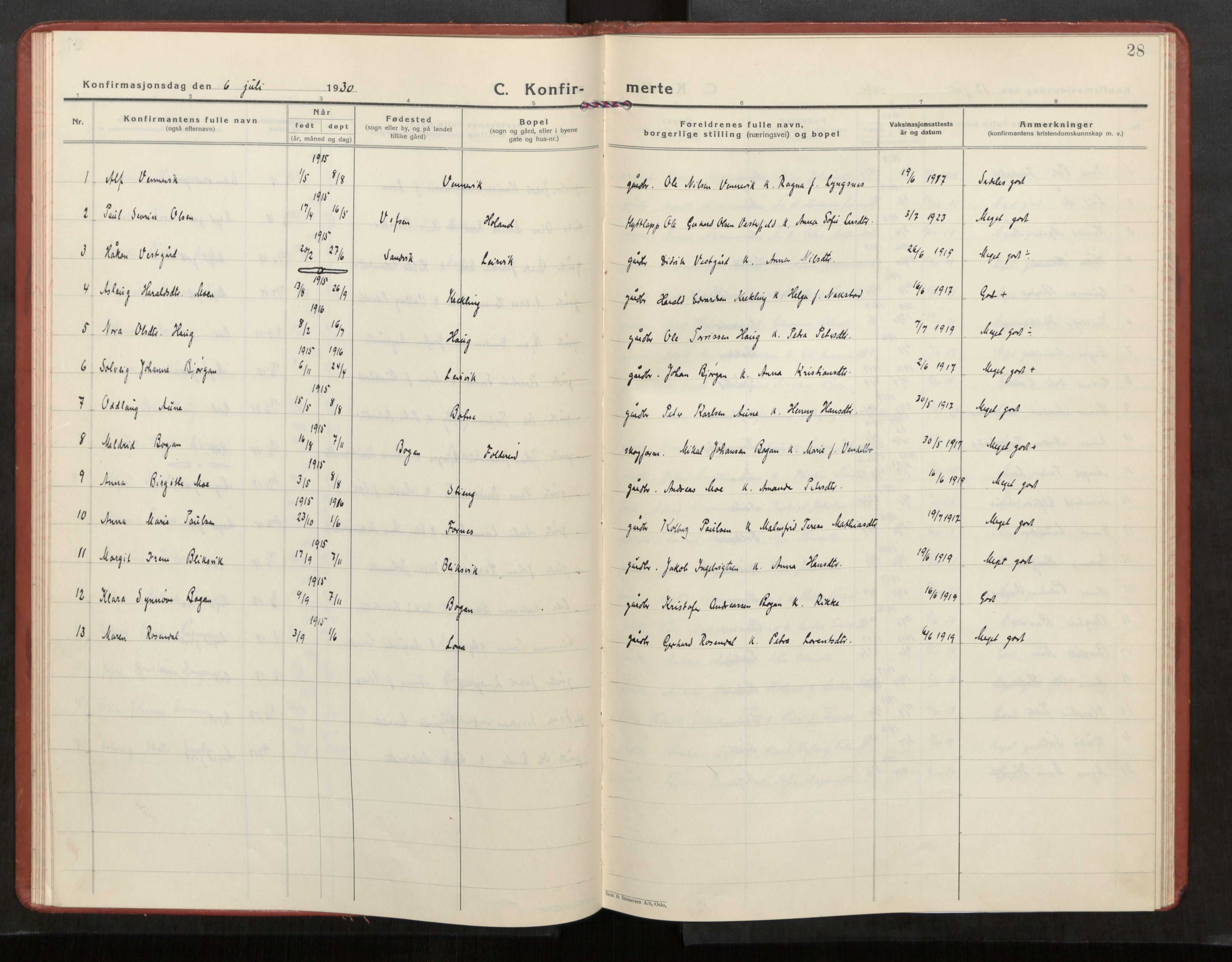 Kolvereid sokneprestkontor, AV/SAT-A-1171/H/Ha/Haa/L0003: Parish register (official) no. 3, 1927-1935, p. 28