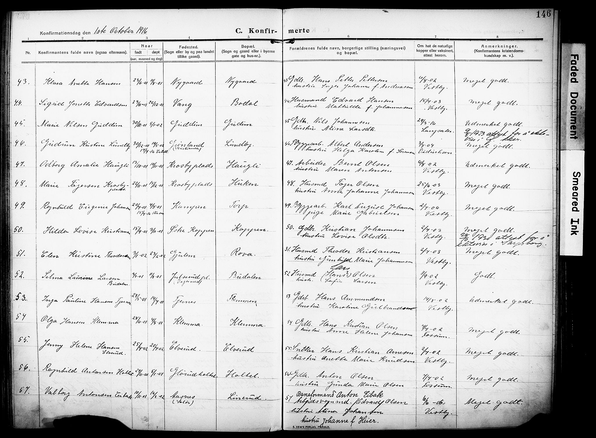 Rakkestad prestekontor Kirkebøker, AV/SAO-A-2008/F/Fa/L0015: Parish register (official) no. I 15, 1909-1922, p. 146