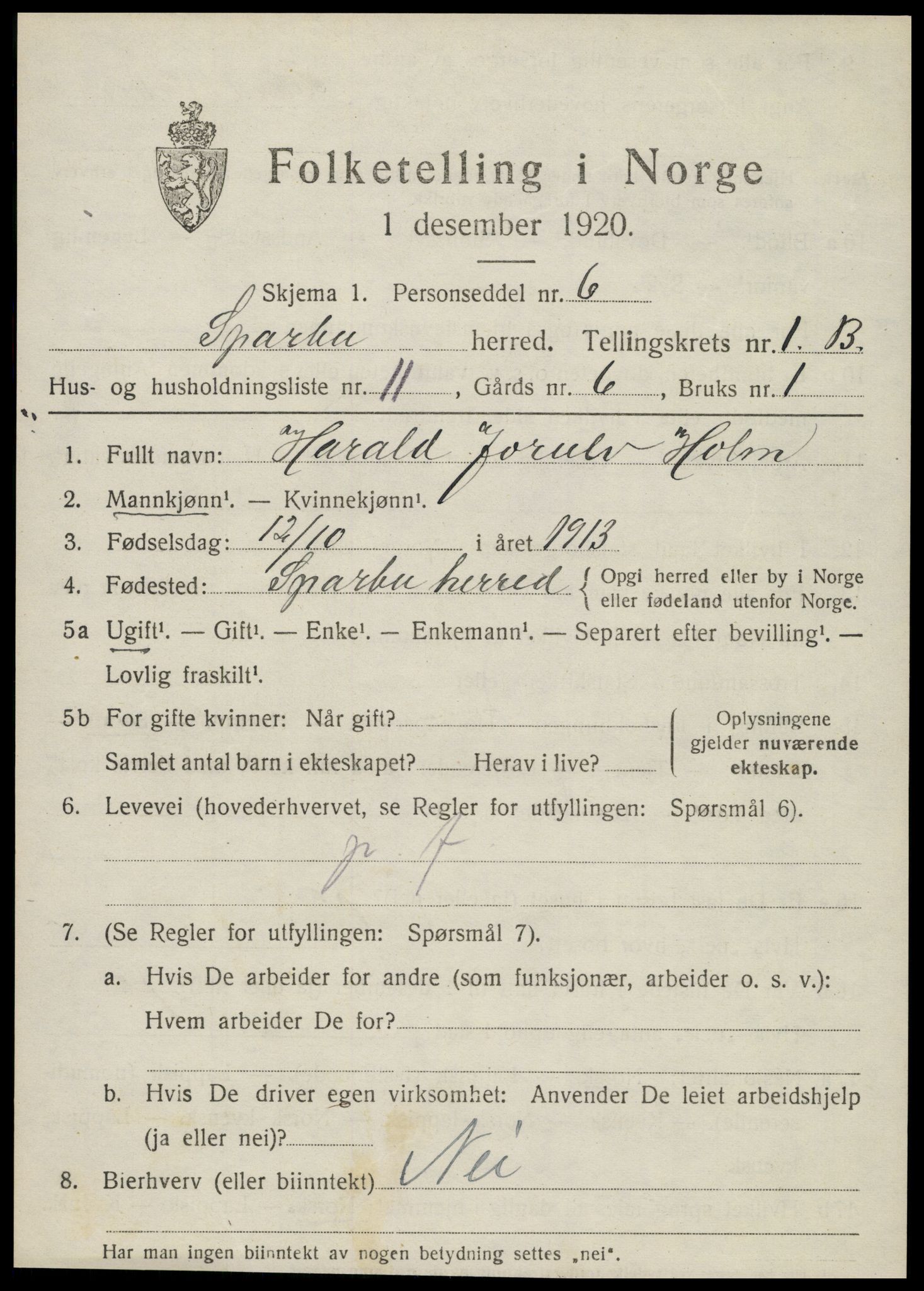 SAT, 1920 census for Sparbu, 1920, p. 2053