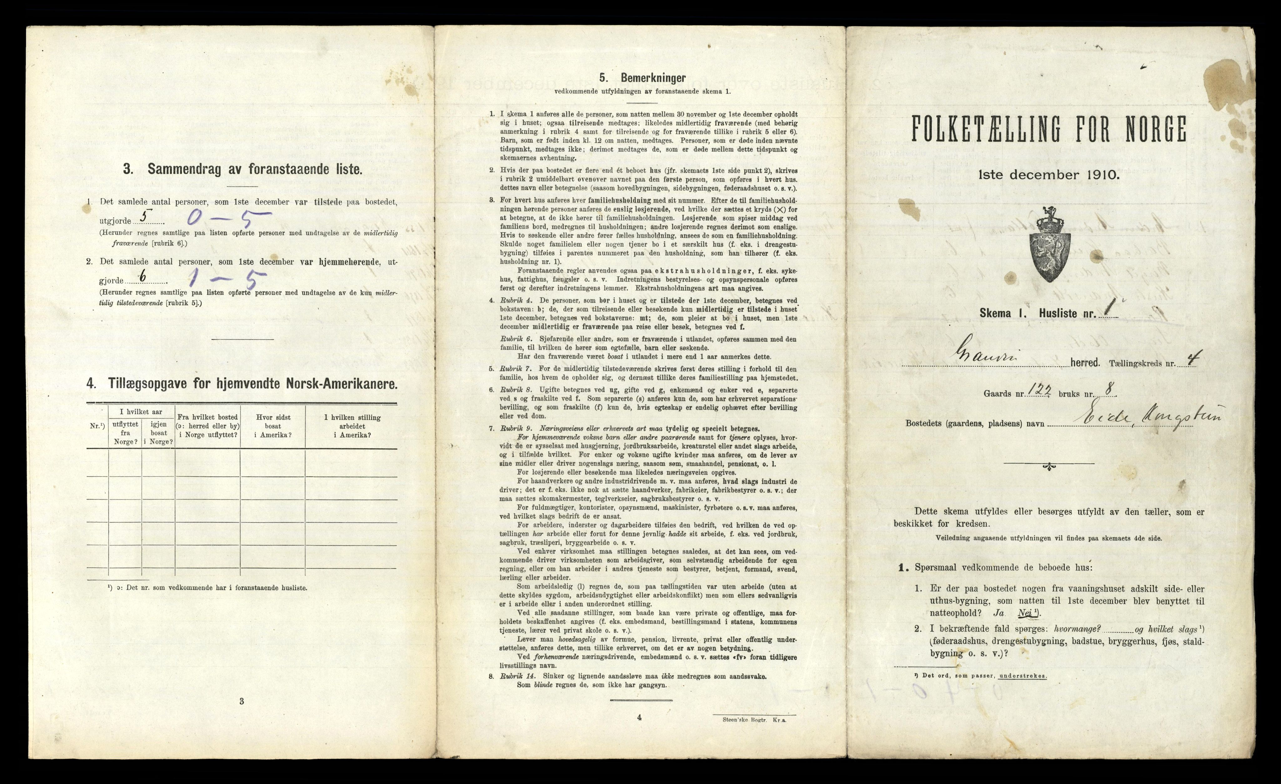 RA, 1910 census for Granvin, 1910, p. 232