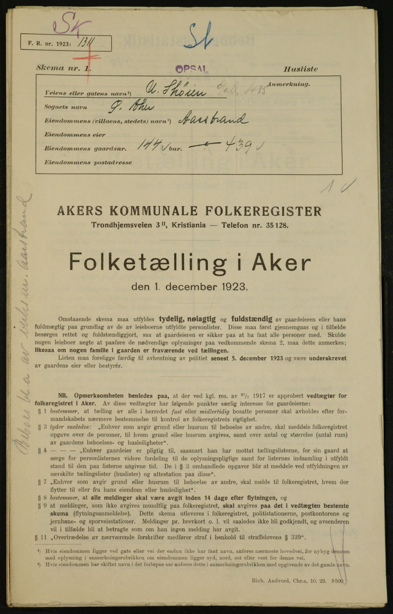 , Municipal Census 1923 for Aker, 1923, p. 30676