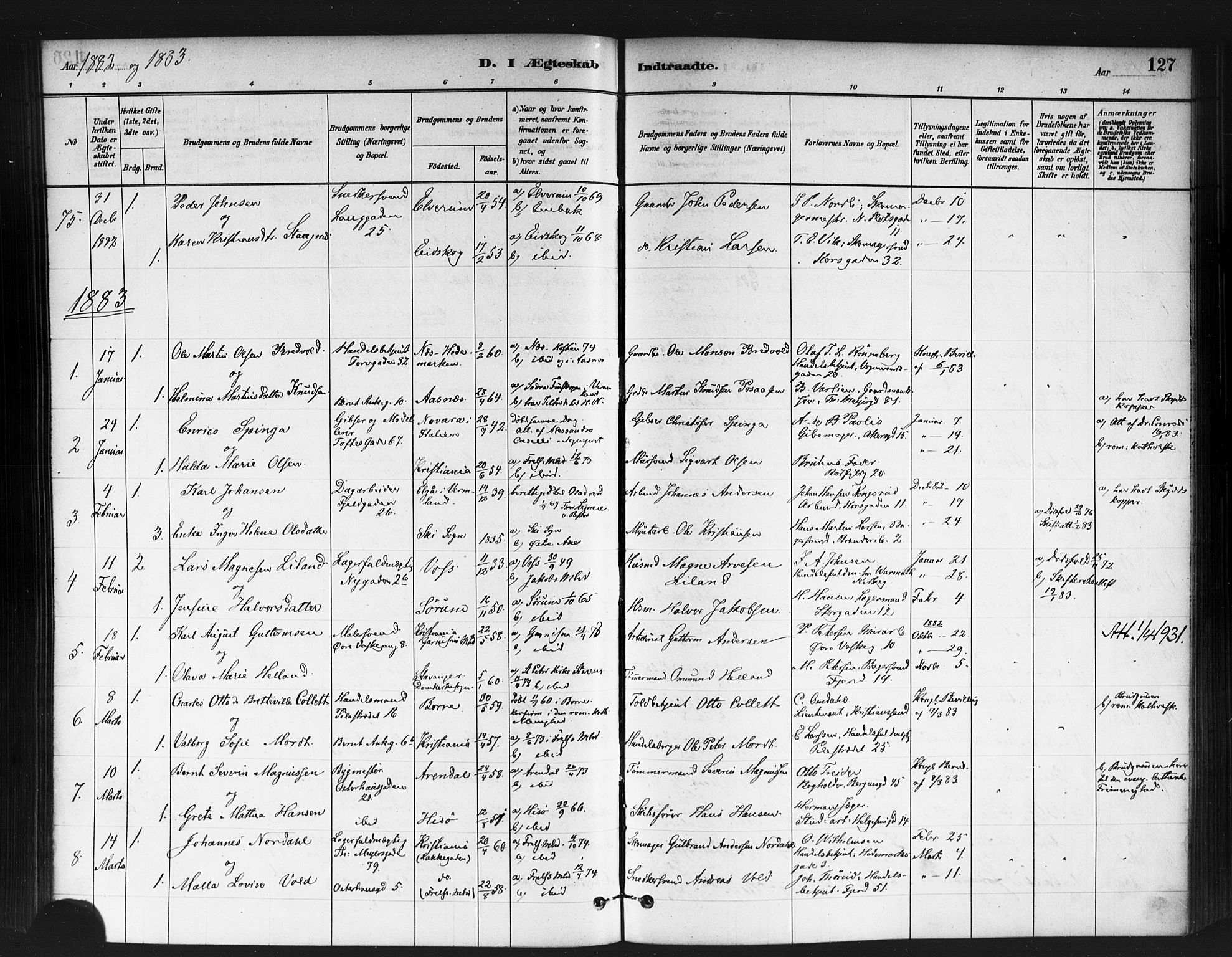 Jakob prestekontor Kirkebøker, SAO/A-10850/F/Fa/L0004: Parish register (official) no. 4, 1880-1894, p. 127