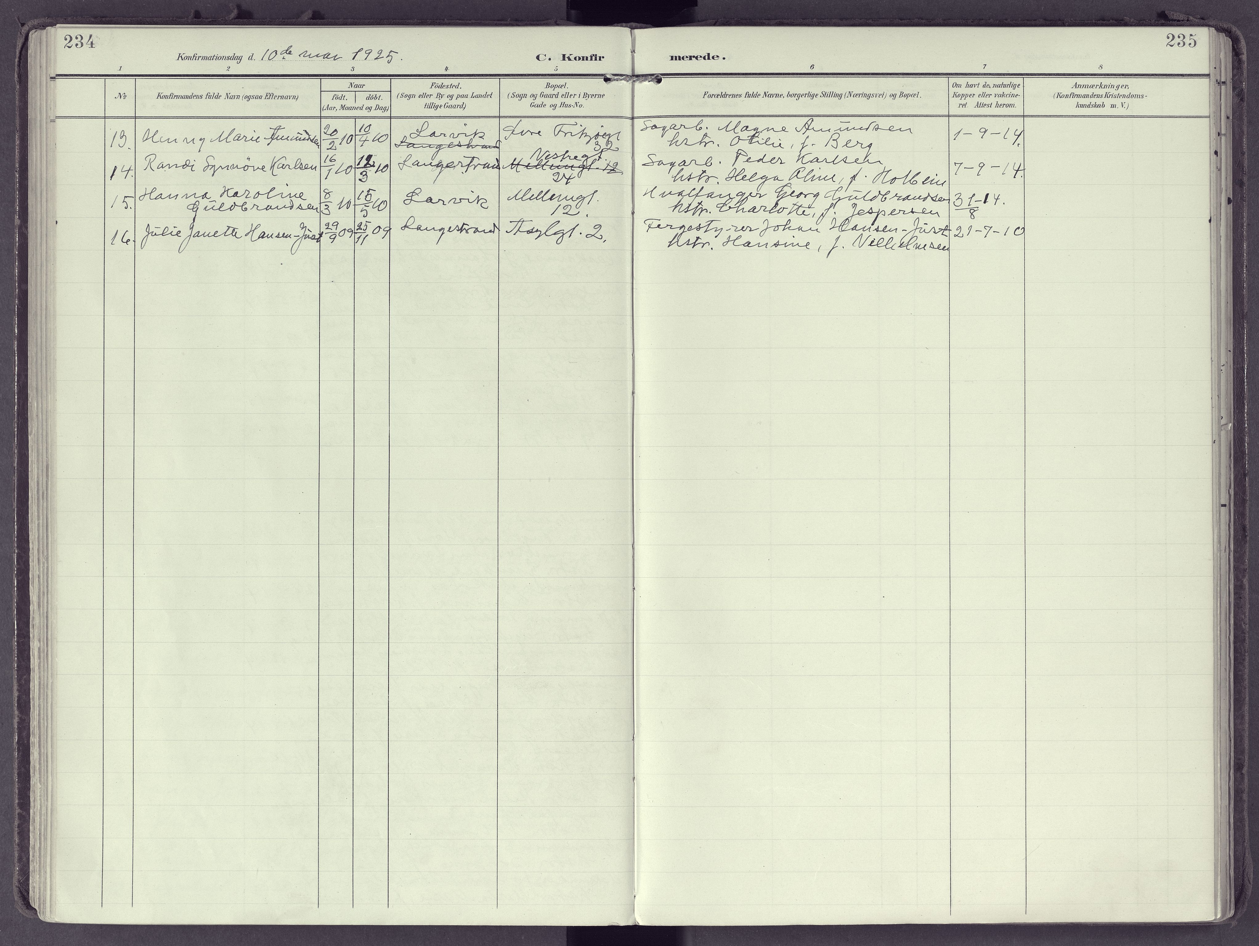 Larvik kirkebøker, AV/SAKO-A-352/F/Fb/L0005: Parish register (official) no. II 5, 1903-1925, p. 234-235