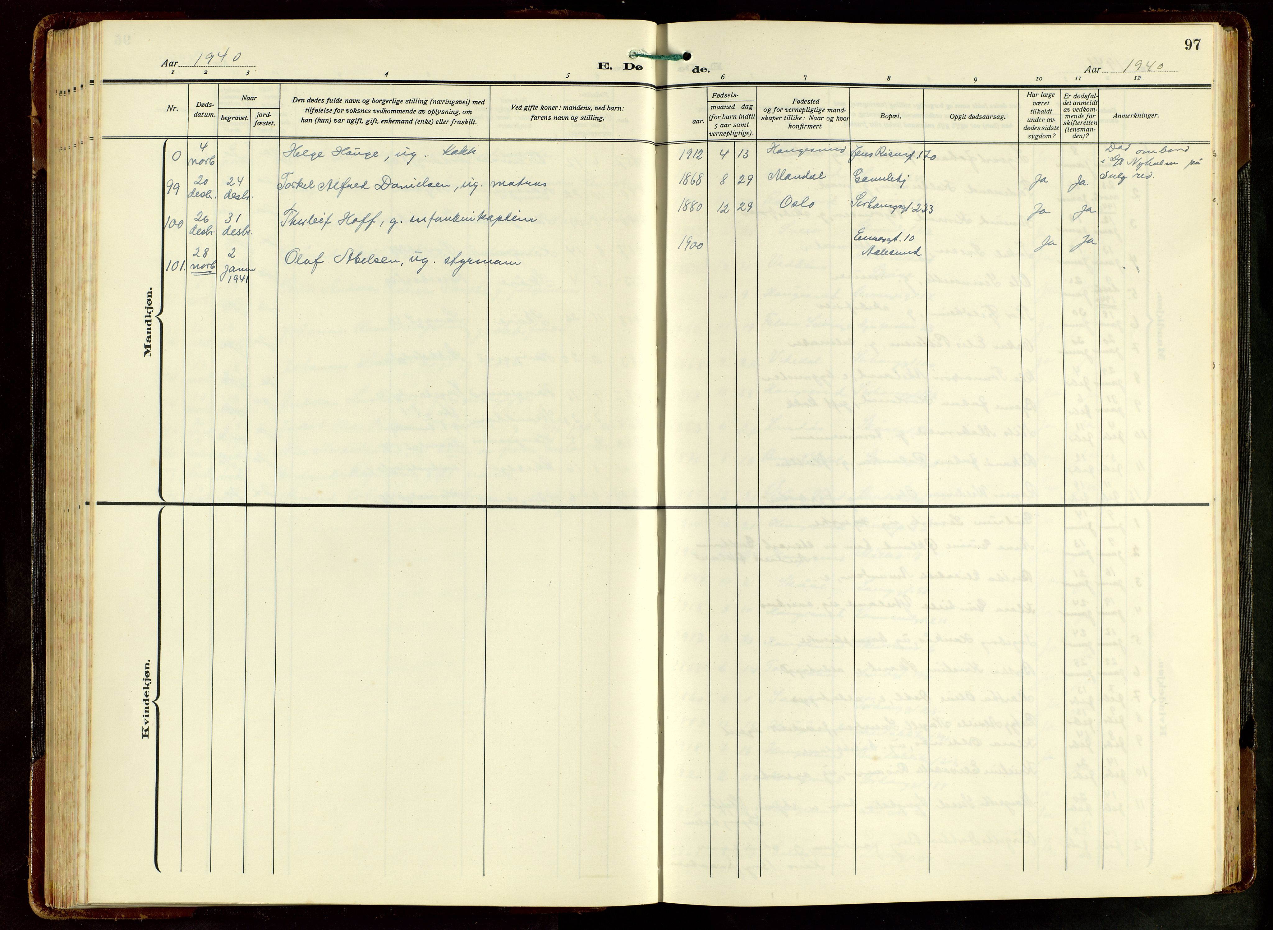 Haugesund sokneprestkontor, SAST/A -101863/H/Ha/Hab/L0012: Parish register (copy) no. B 12, 1930-1958, p. 97