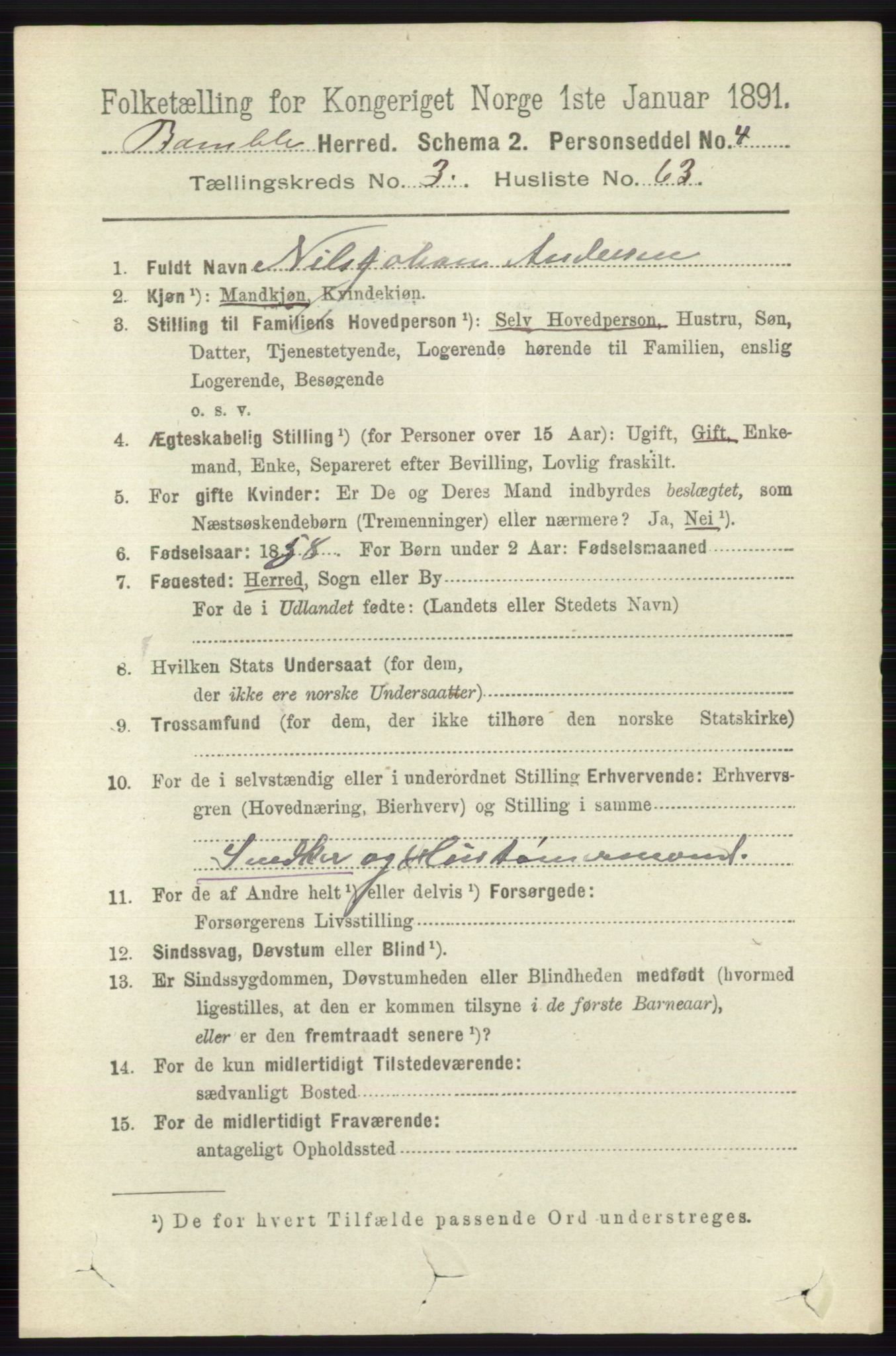 RA, 1891 census for 0814 Bamble, 1891, p. 1732