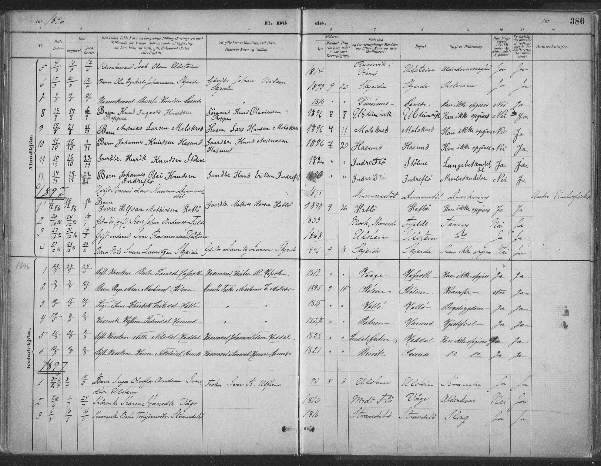 Ministerialprotokoller, klokkerbøker og fødselsregistre - Møre og Romsdal, AV/SAT-A-1454/509/L0106: Parish register (official) no. 509A04, 1883-1922, p. 386