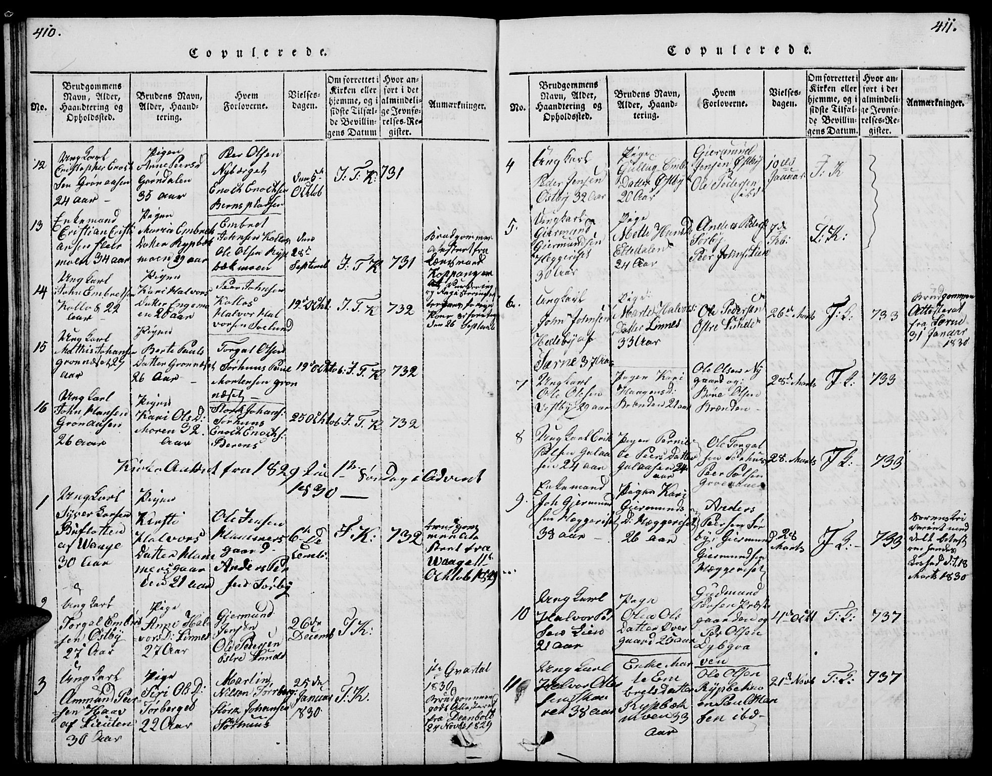 Trysil prestekontor, SAH/PREST-046/H/Ha/Hab/L0004: Parish register (copy) no. 4, 1814-1841, p. 410-411