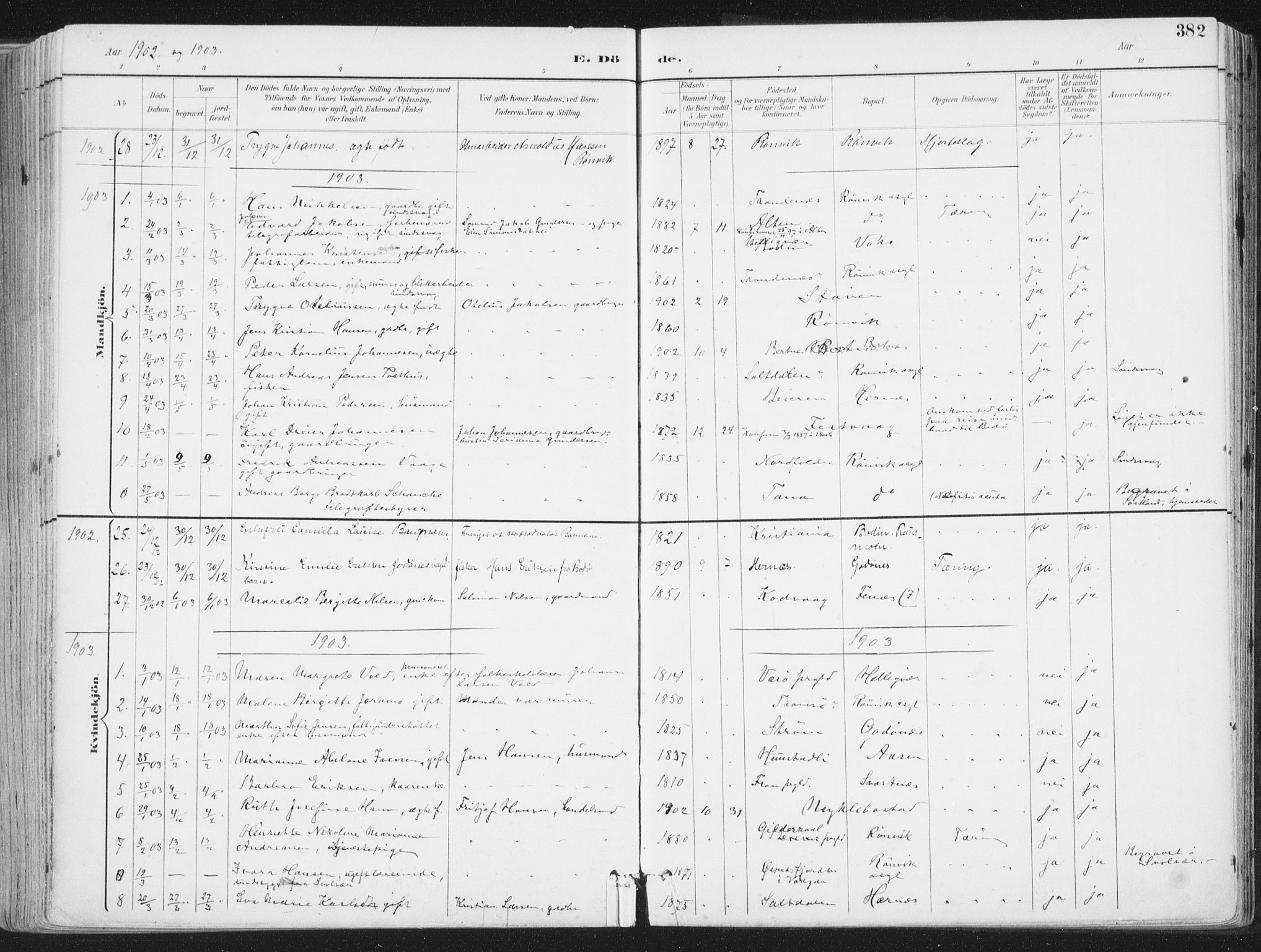 Ministerialprotokoller, klokkerbøker og fødselsregistre - Nordland, SAT/A-1459/802/L0055: Parish register (official) no. 802A02, 1894-1915, p. 382