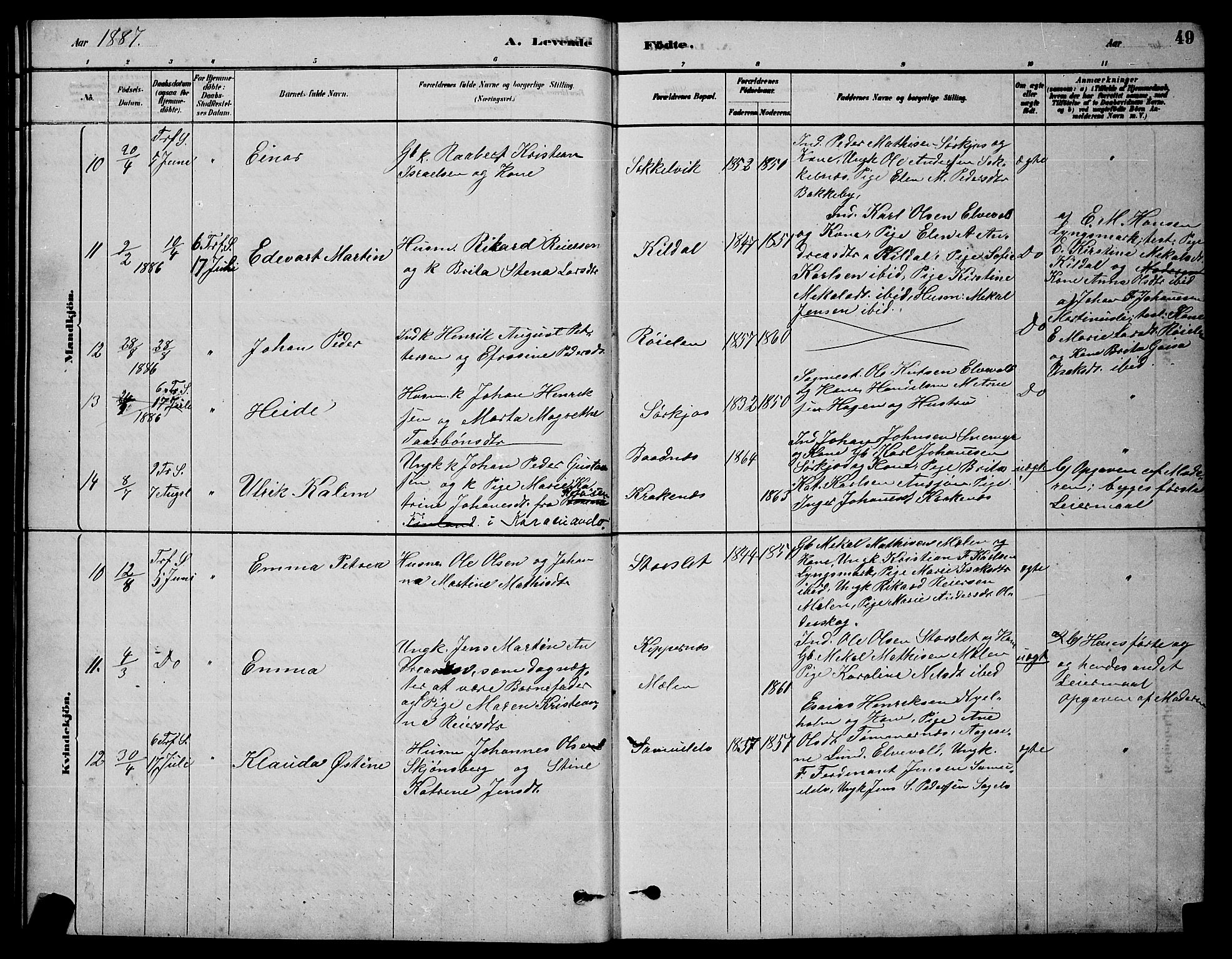 Skjervøy sokneprestkontor, SATØ/S-1300/H/Ha/Hab/L0020klokker: Parish register (copy) no. 20, 1878-1892, p. 49