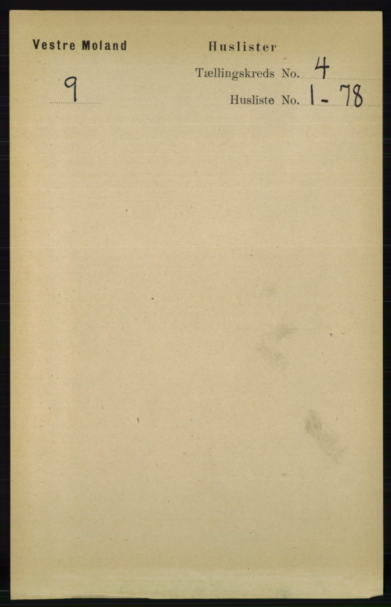 RA, 1891 census for 0926 Vestre Moland, 1891, p. 1141