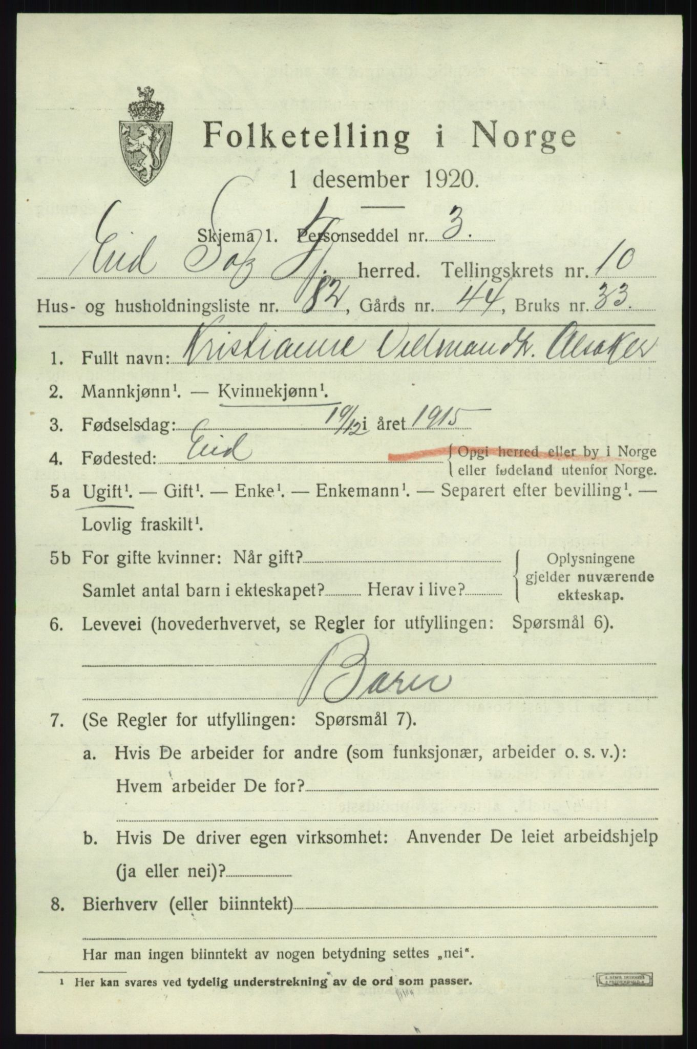 SAB, 1920 census for Eid, 1920, p. 6018