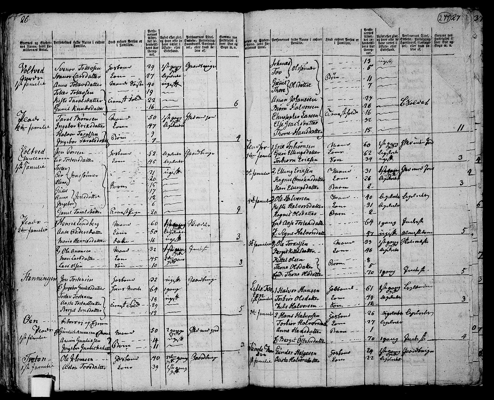 RA, 1801 census for 0822P Sauherad, 1801, p. 276b-277a