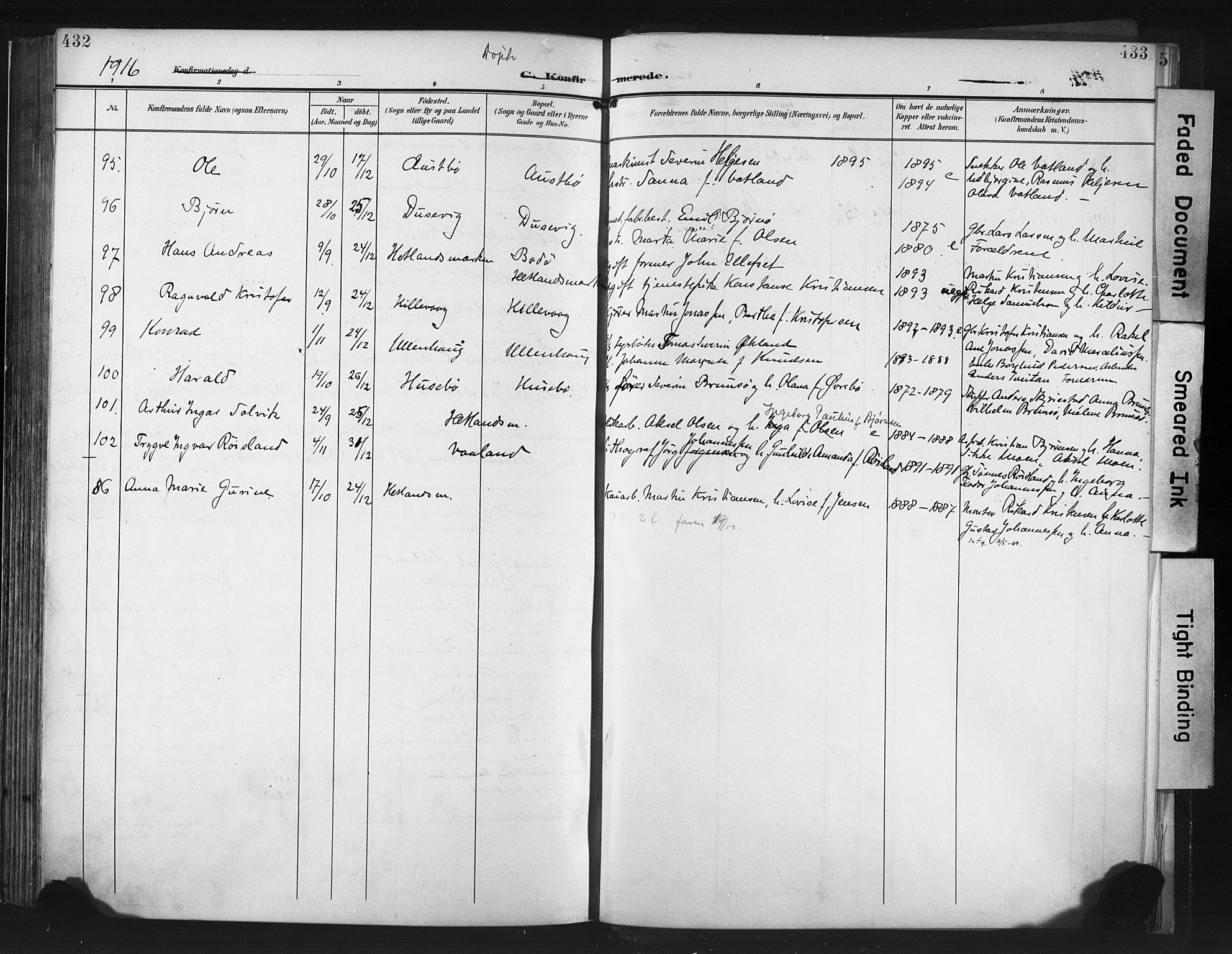 Hetland sokneprestkontor, AV/SAST-A-101826/30/30BA/L0013: Parish register (official) no. A 13, 1904-1918, p. 432-433