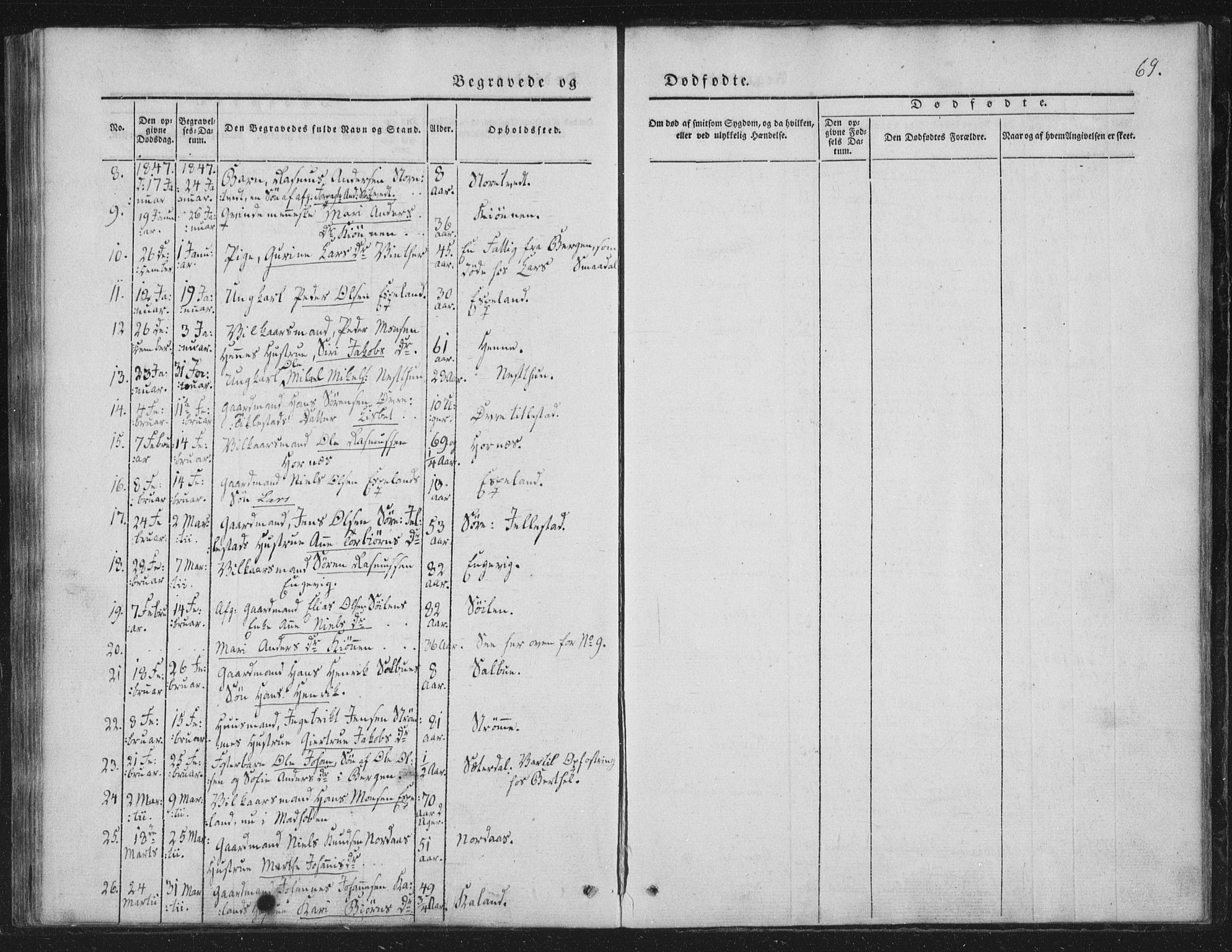 Fana Sokneprestembete, AV/SAB-A-75101/H/Haa/Haaa/L0010: Parish register (official) no. A 10, 1841-1851, p. 69