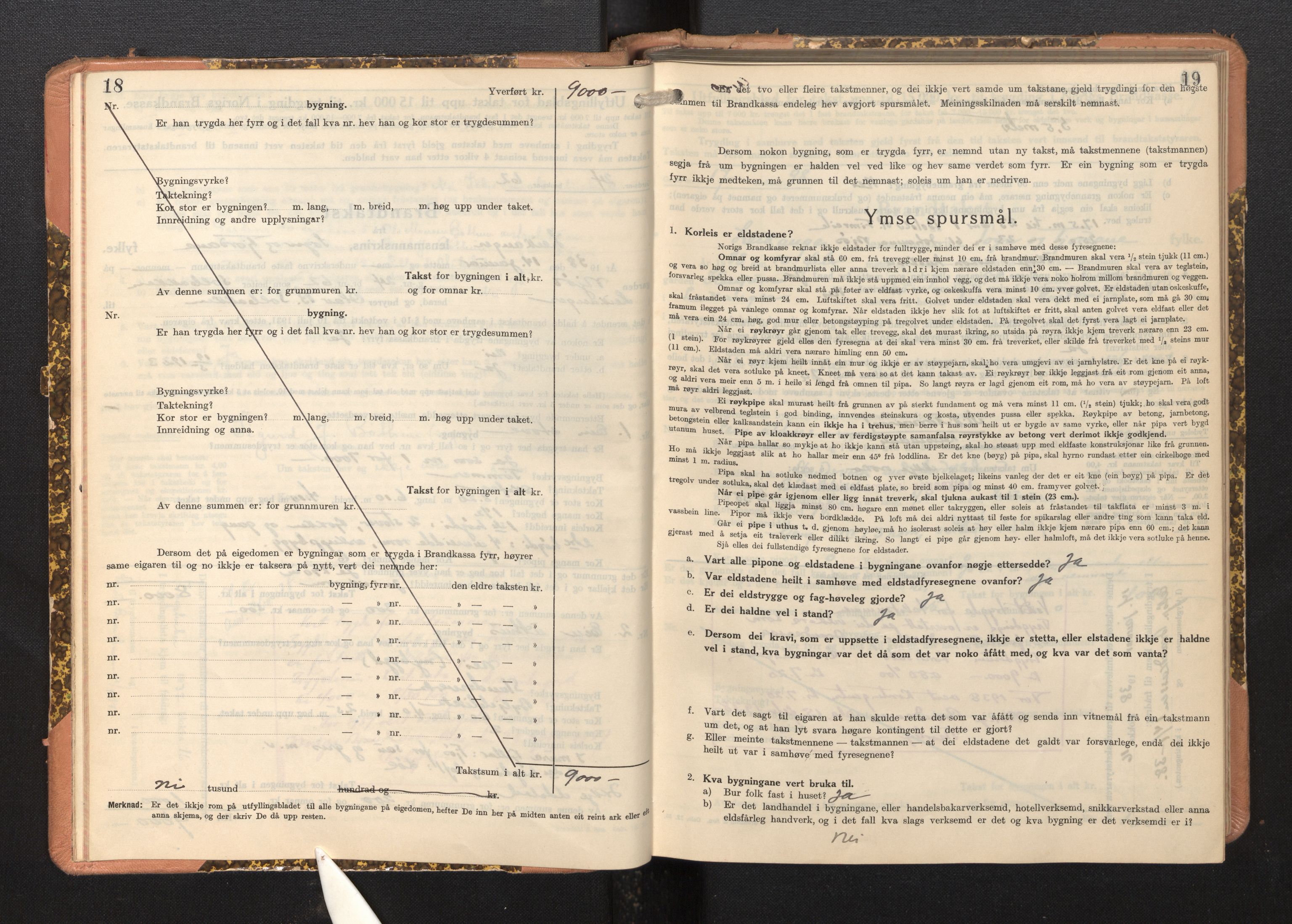 Lensmannen i Leikanger, AV/SAB-A-29201/0012/L0008: Branntakstprotokoll, skjematakst, 1937-1946, p. 18-19