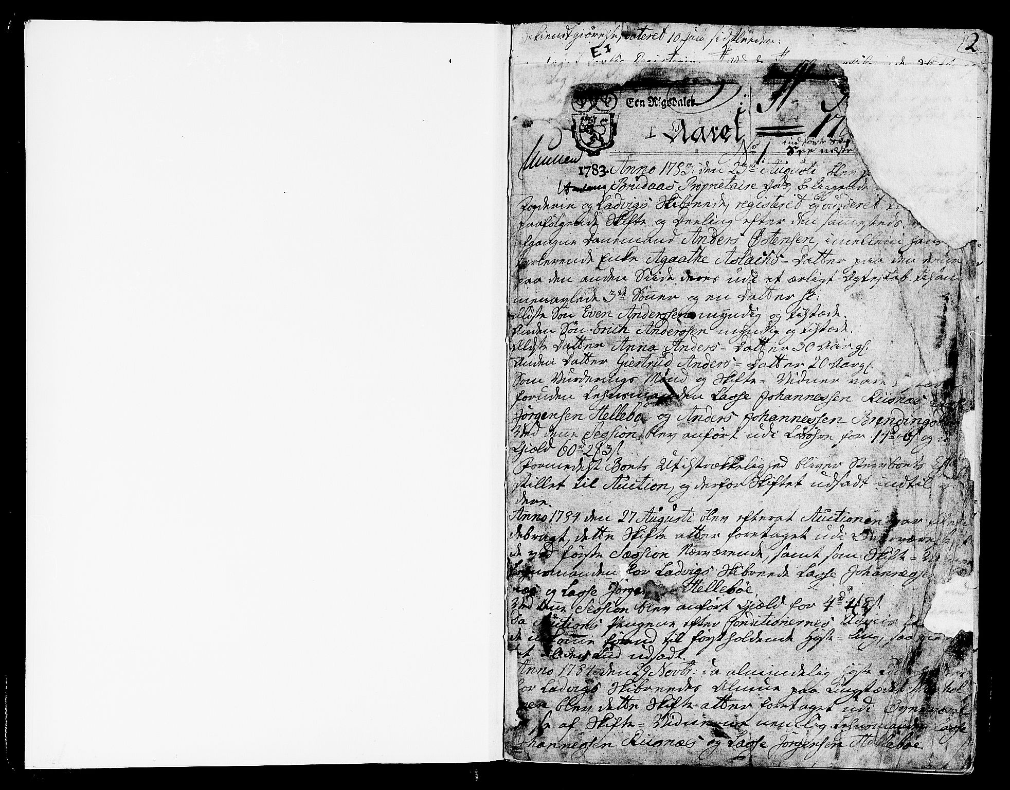 Ytre Sogn tingrett, AV/SAB-A-2601/1/H/Ha/L0010a: Skifteprotokoll, 1783-1786, p. 0b-1a