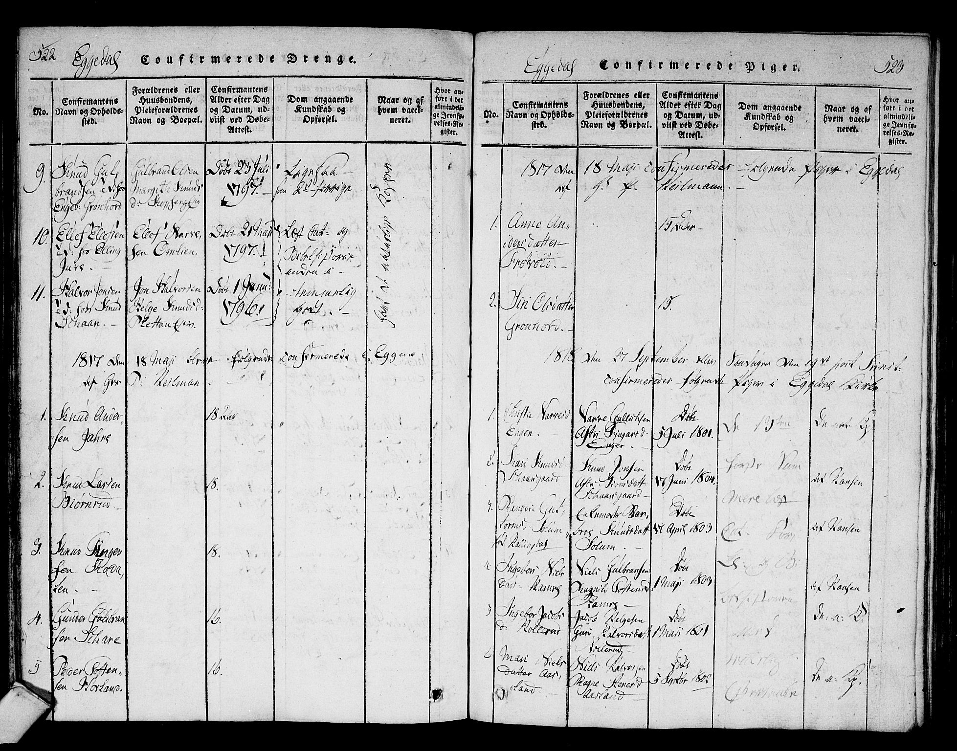 Sigdal kirkebøker, AV/SAKO-A-245/F/Fa/L0005: Parish register (official) no. I 5 /2, 1815-1829, p. 522-523