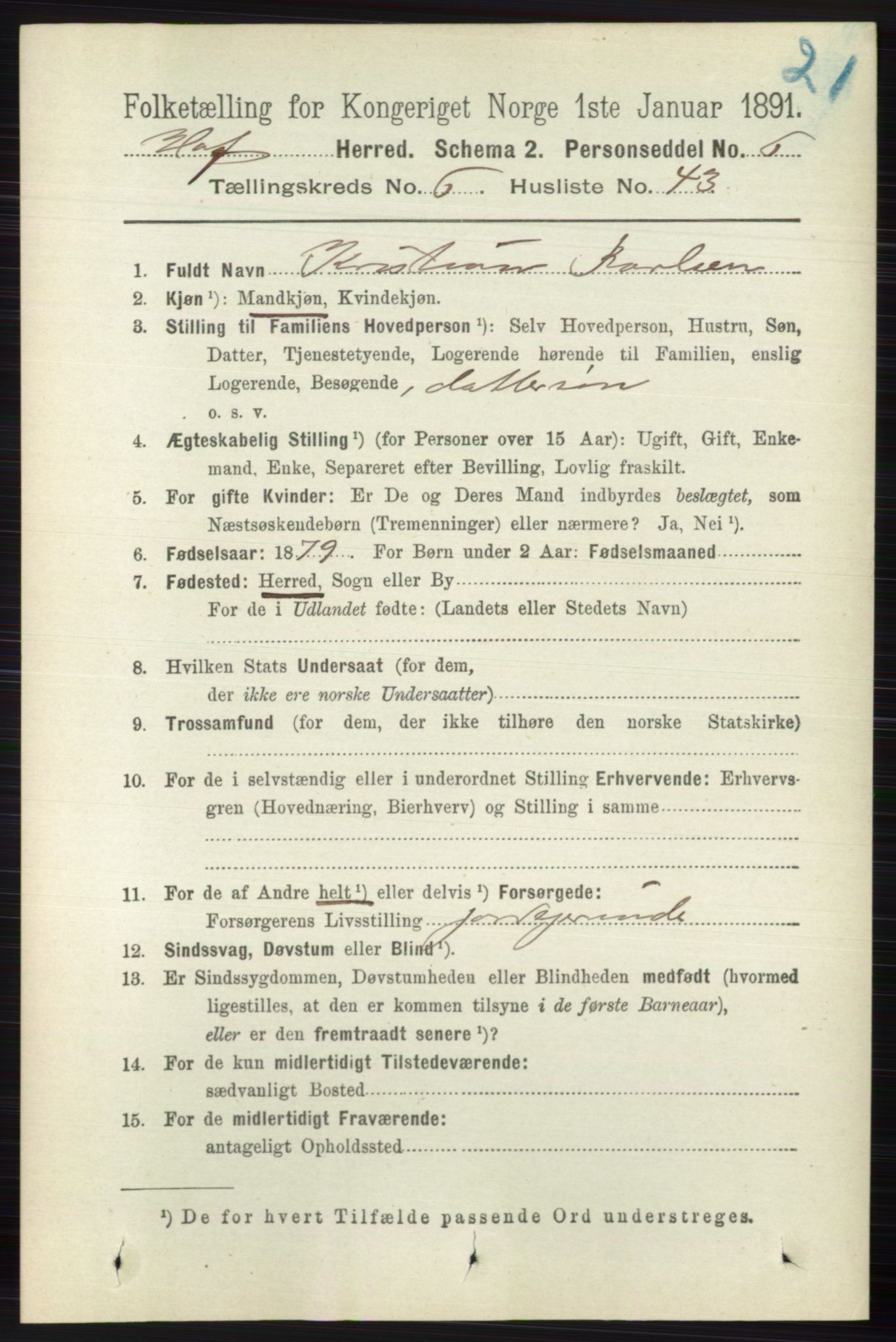 RA, 1891 census for 0714 Hof, 1891, p. 2059