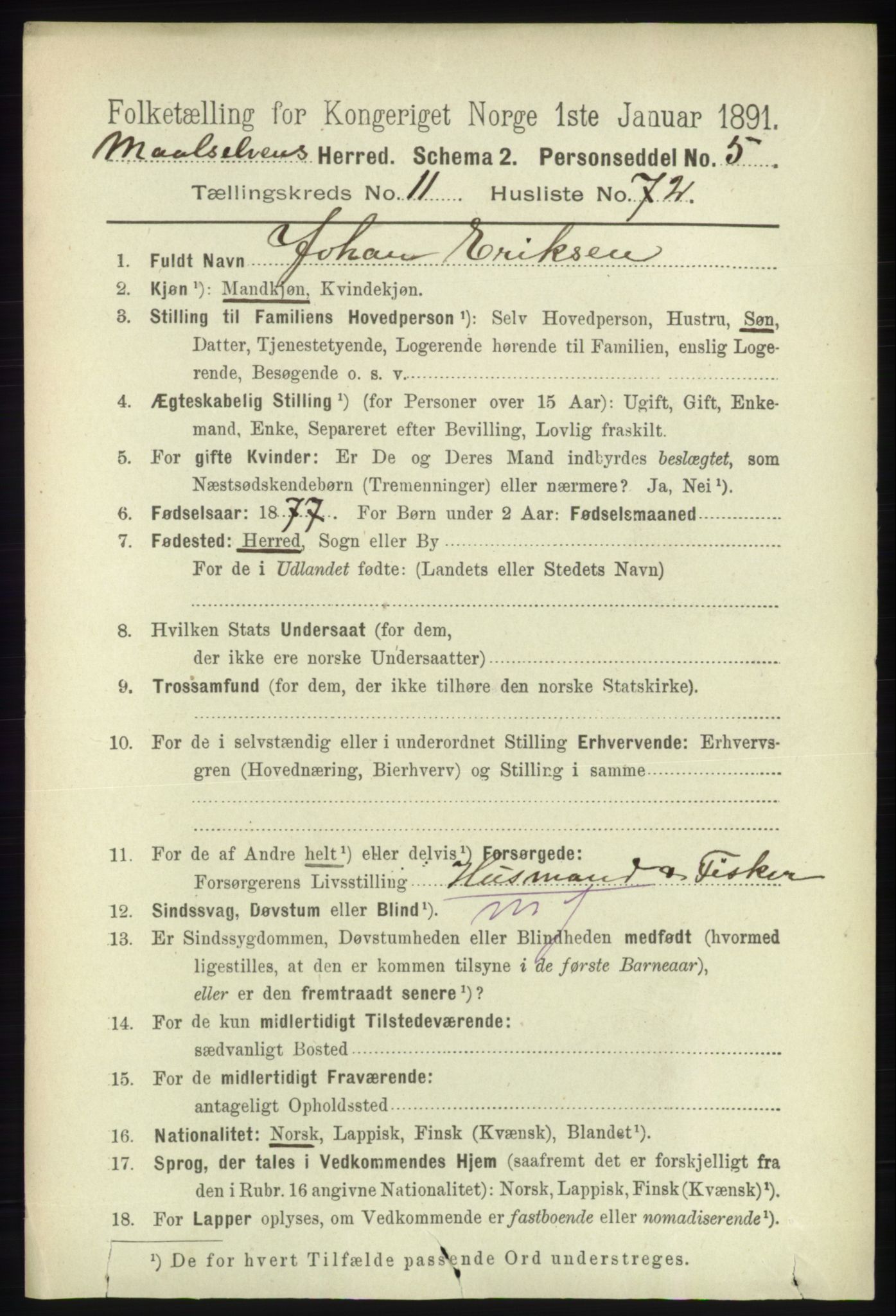 RA, 1891 census for 1924 Målselv, 1891, p. 3758