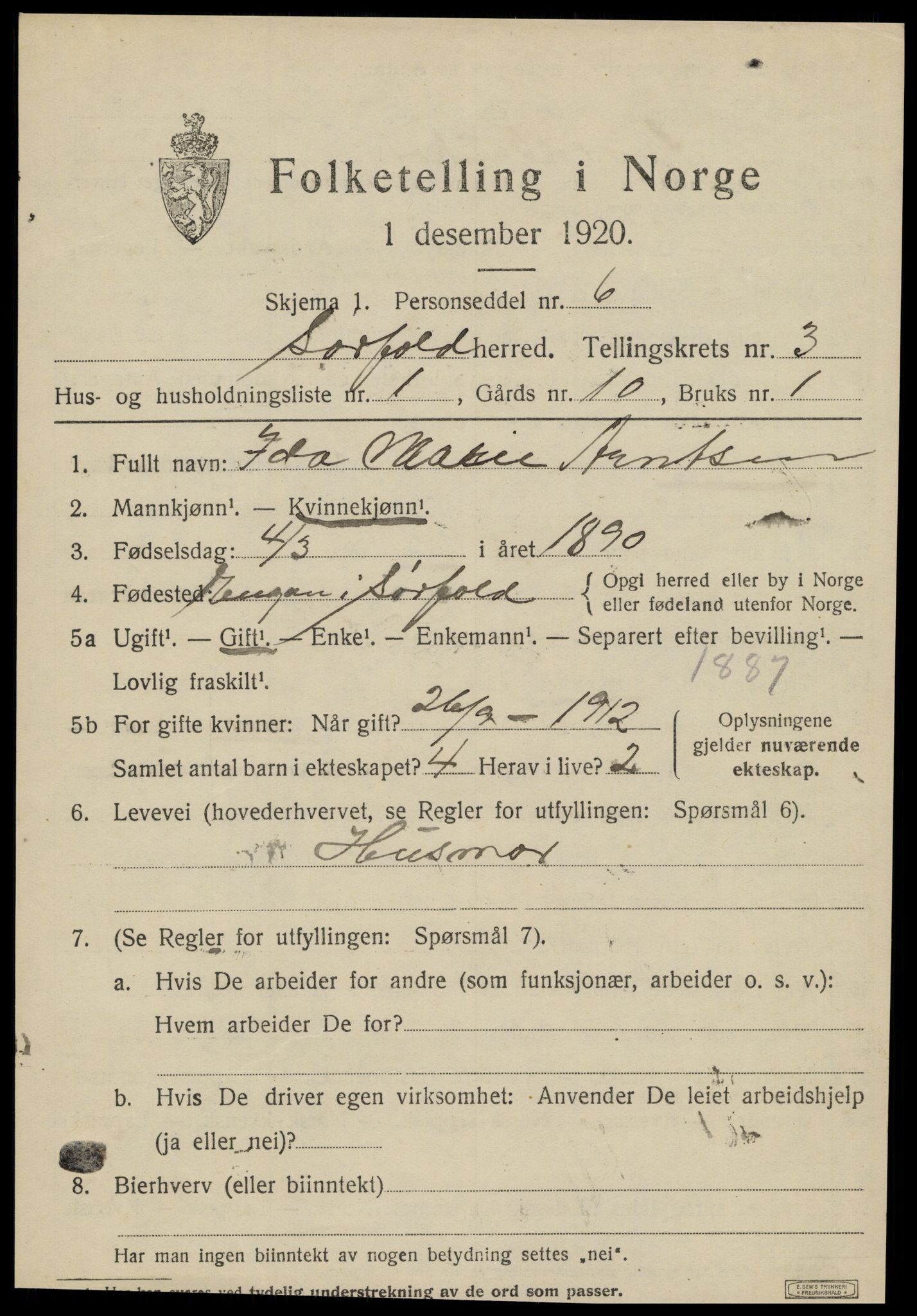 SAT, 1920 census for Sørfold, 1920, p. 1919