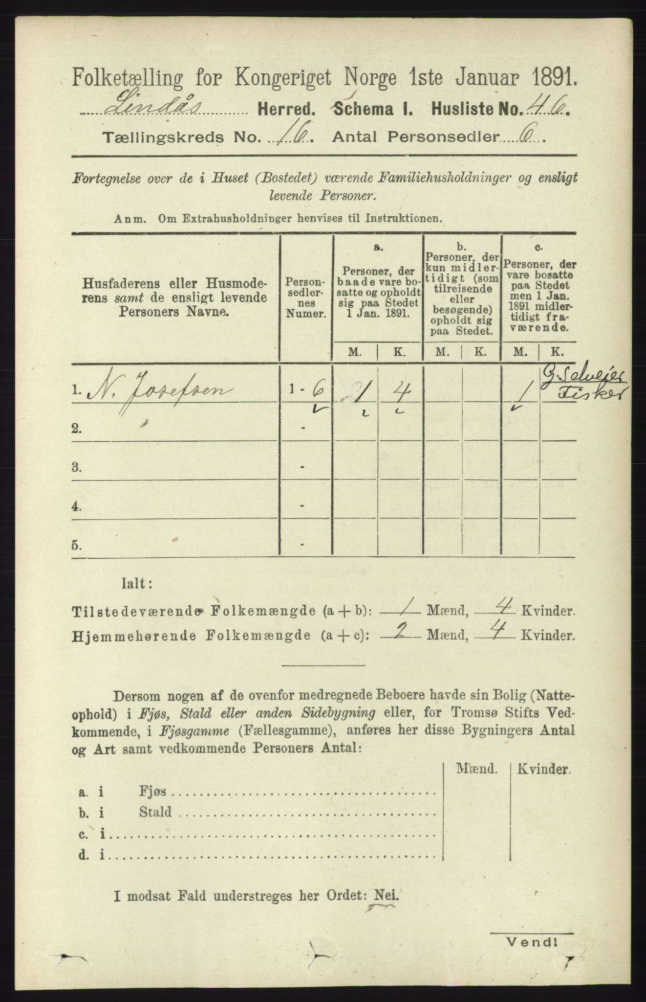 RA, 1891 census for 1263 Lindås, 1891, p. 5686