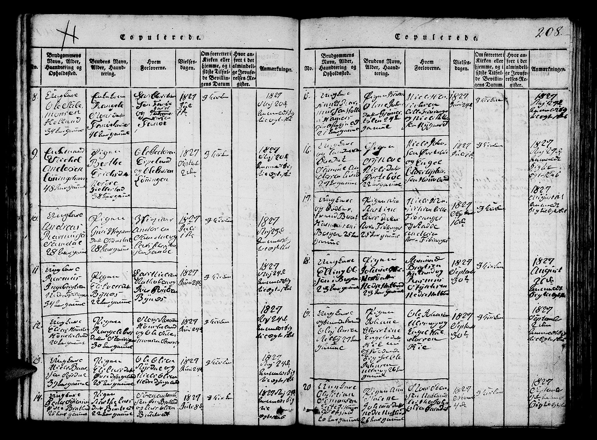 Fana Sokneprestembete, AV/SAB-A-75101/H/Hab/Haba/L0001: Parish register (copy) no. A 1, 1816-1836, p. 208