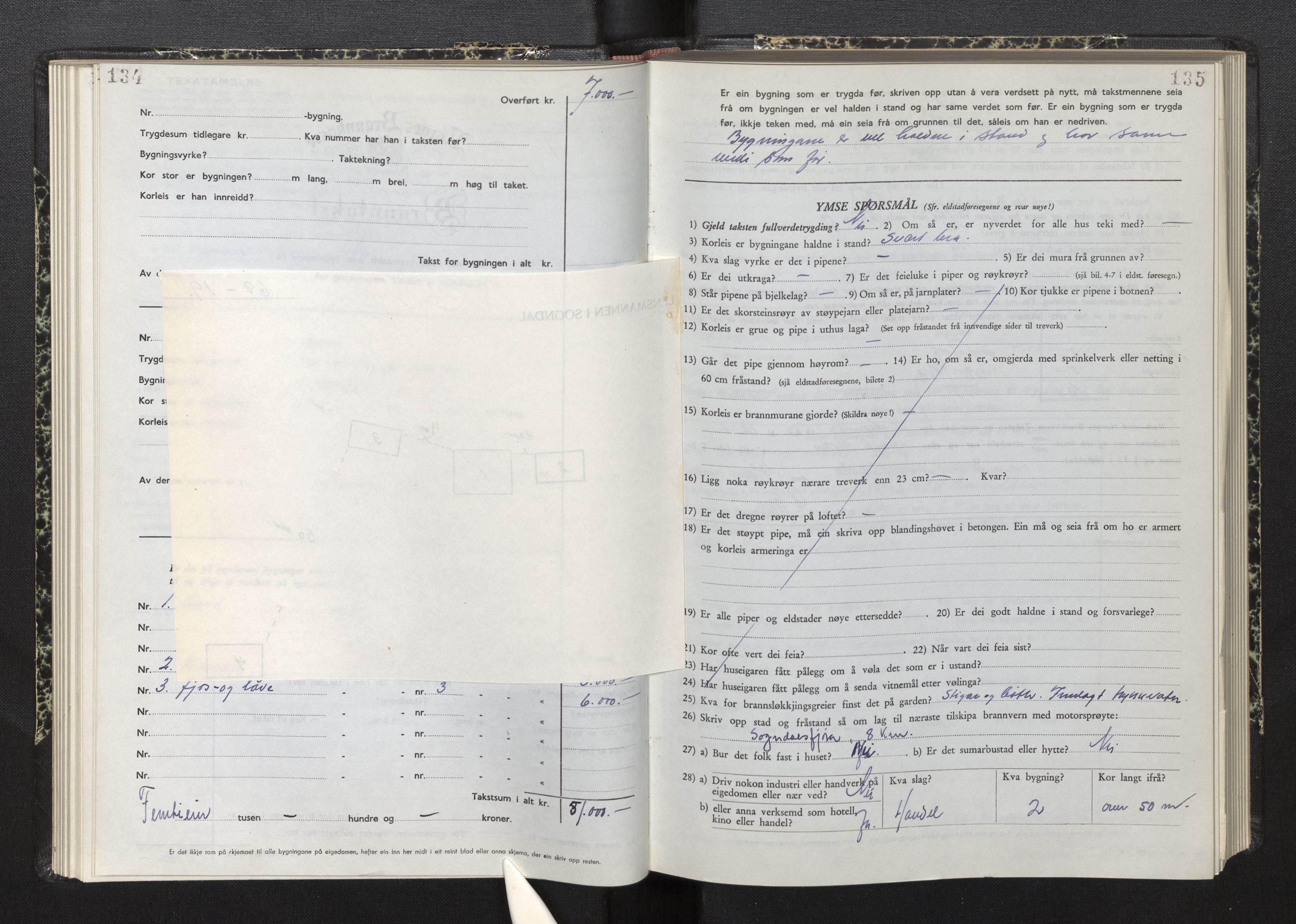 Lensmannen i Sogndal, AV/SAB-A-29901/0012/L0015: Branntakstprotokoll, skjematakst, 1950-1955, p. 134-135