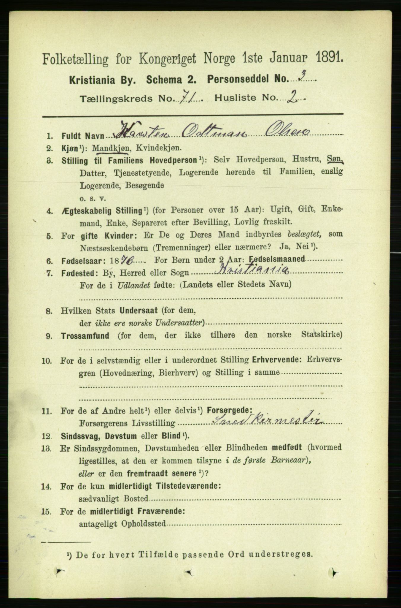 RA, 1891 census for 0301 Kristiania, 1891, p. 38945