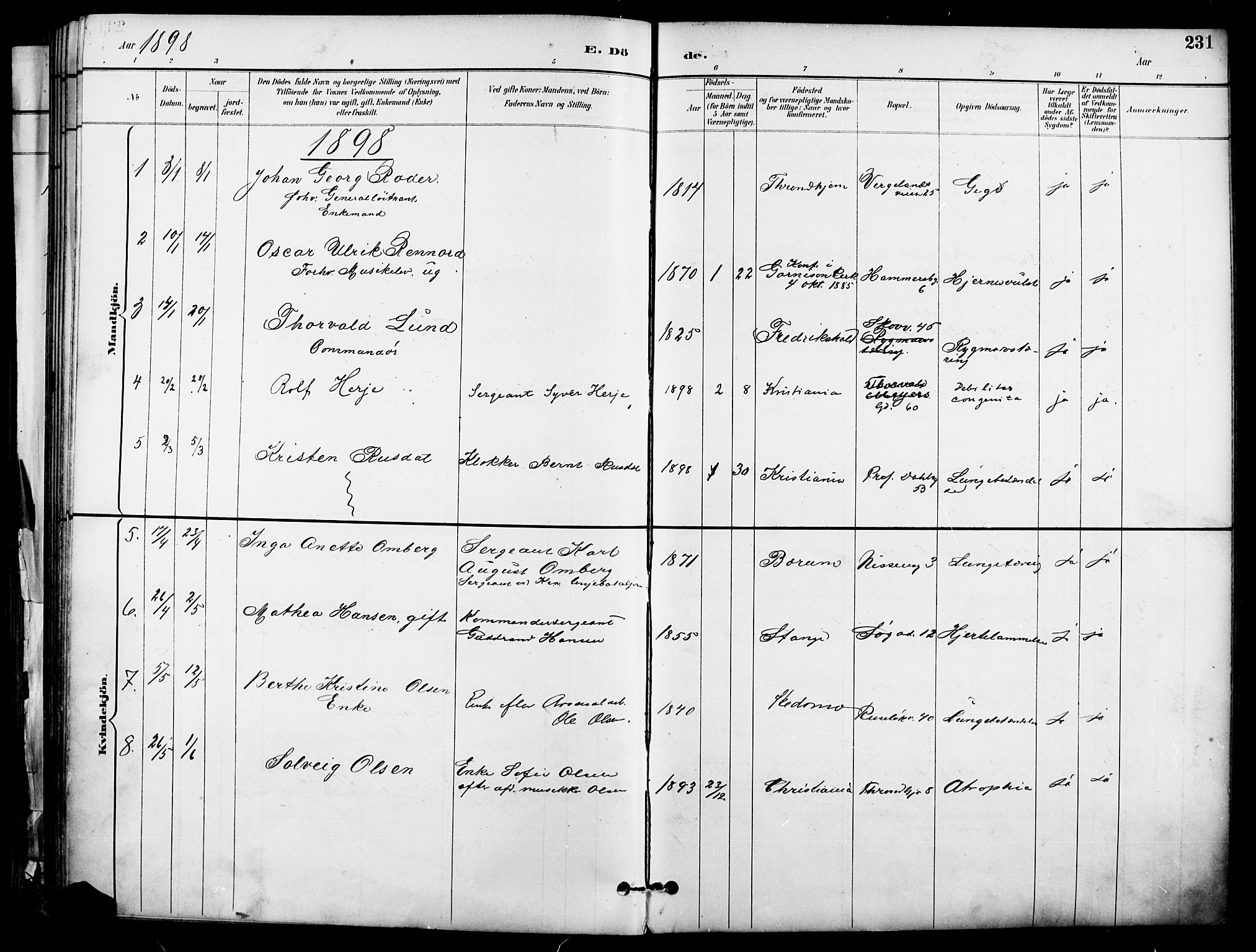 Garnisonsmenigheten Kirkebøker, SAO/A-10846/F/Fa/L0013: Parish register (official) no. 13, 1894-1904, p. 231