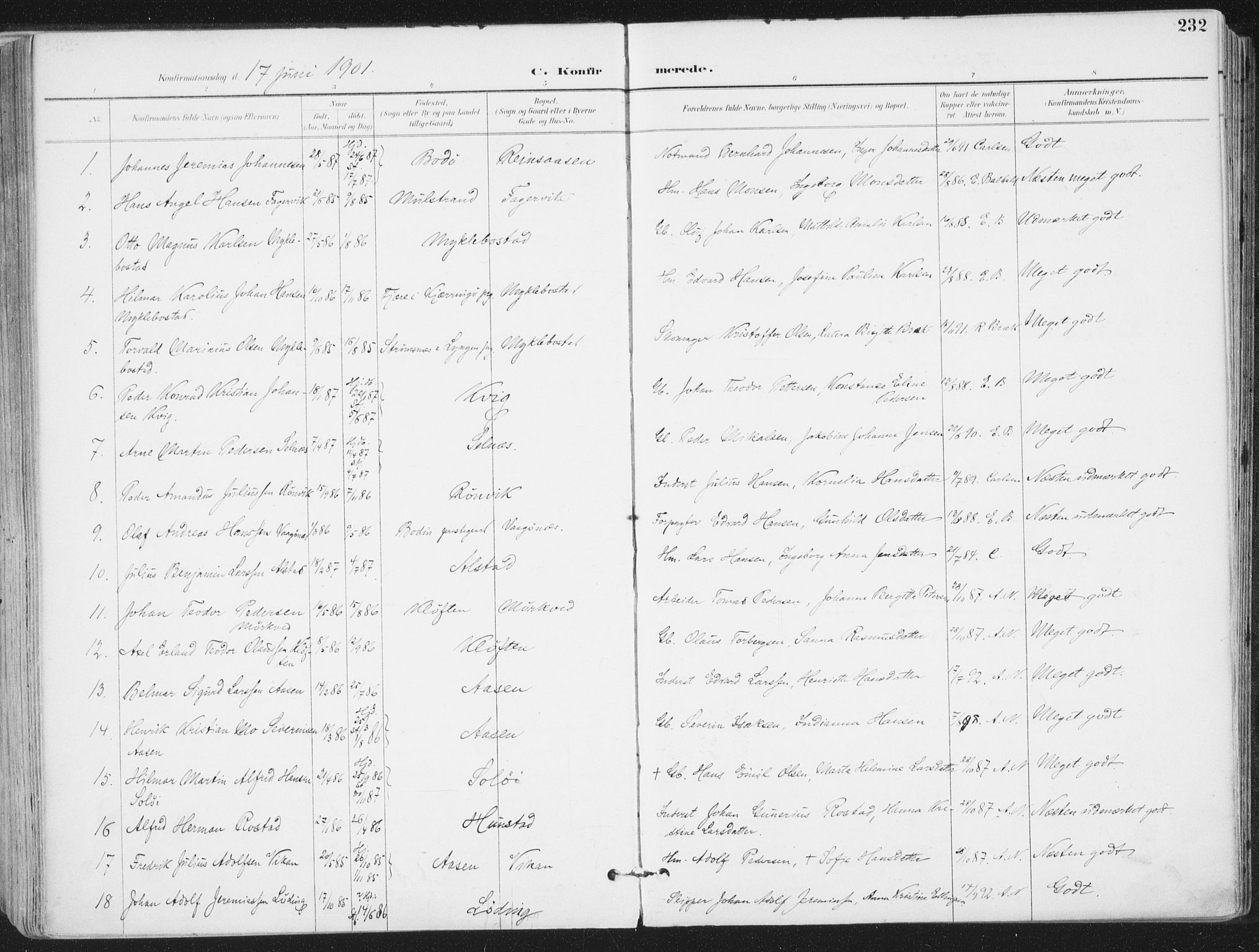Ministerialprotokoller, klokkerbøker og fødselsregistre - Nordland, SAT/A-1459/802/L0055: Parish register (official) no. 802A02, 1894-1915, p. 232