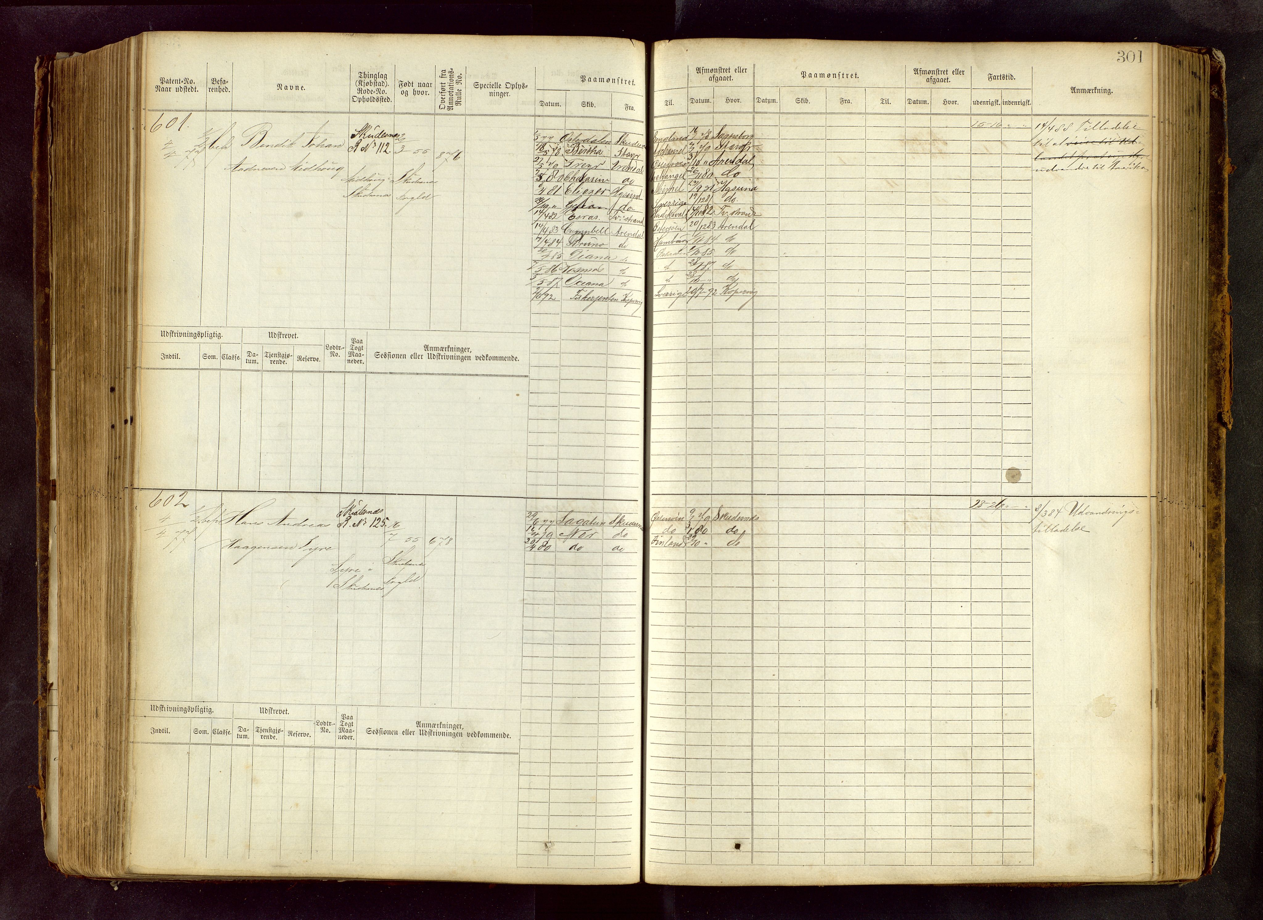 Haugesund sjømannskontor, AV/SAST-A-102007/F/Fb/Fbb/L0001: Sjøfartsrulle Skudenes krets No 1 - 958, 1860-1948, p. 301