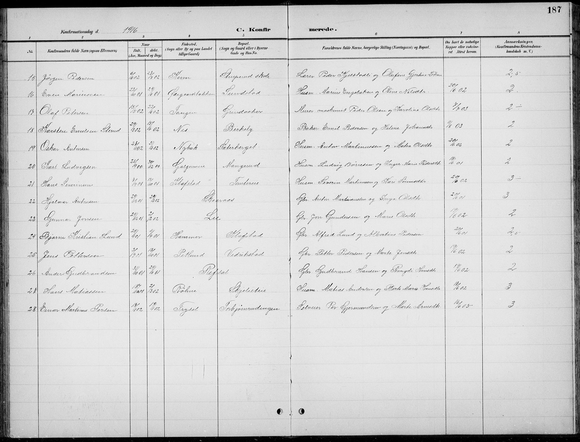 Romedal prestekontor, AV/SAH-PREST-004/L/L0013: Parish register (copy) no. 13, 1896-1937, p. 187