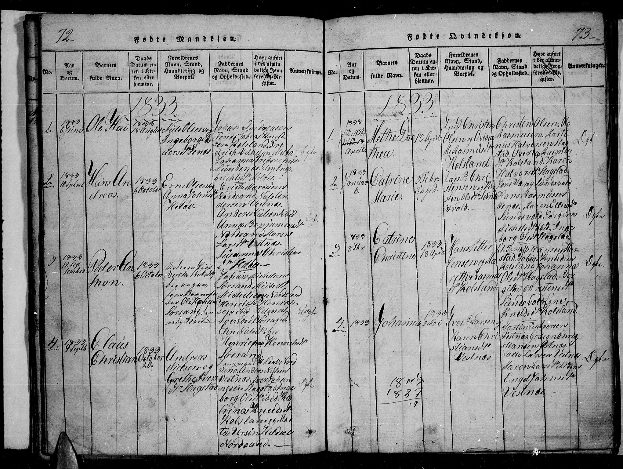 Trondenes sokneprestkontor, SATØ/S-1319/H/Hb/L0004klokker: Parish register (copy) no. 4, 1821-1839, p. 72-73